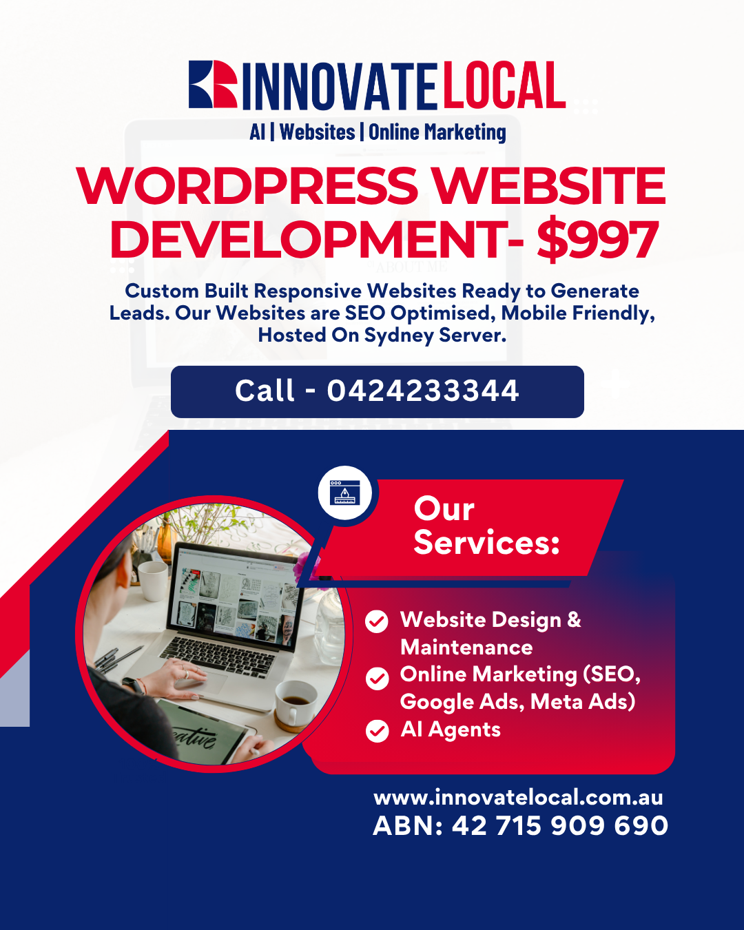 Innovate Local Facebook ad: Professional Website + Logo from JUST $997!