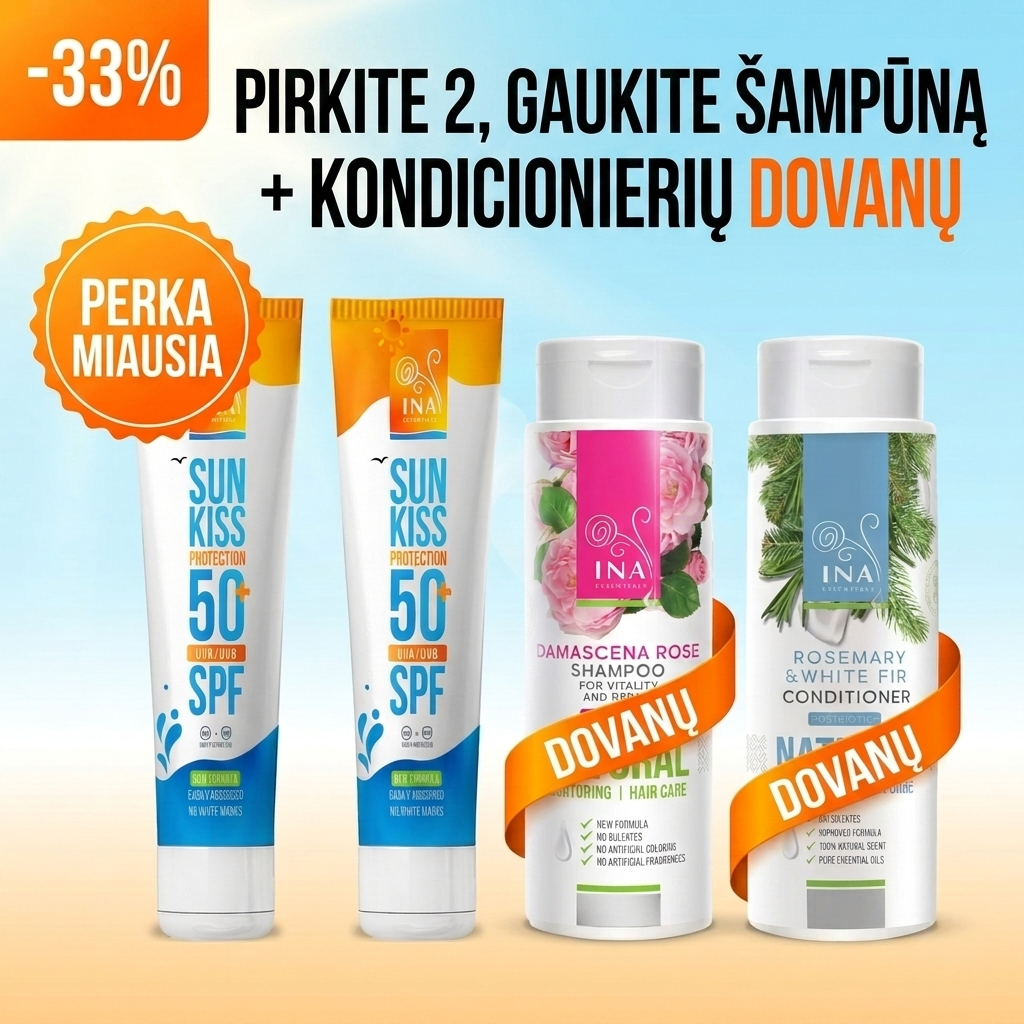 Šeimos Organinė Kosmetika - InaEssentials.lt Facebook ad: Pirk 2, gauk 2 dovanas