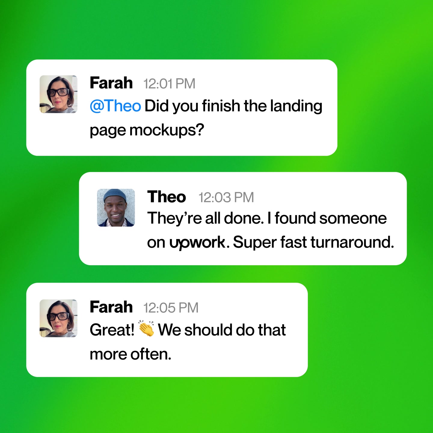 Upwork Facebook ad: Get started for free.