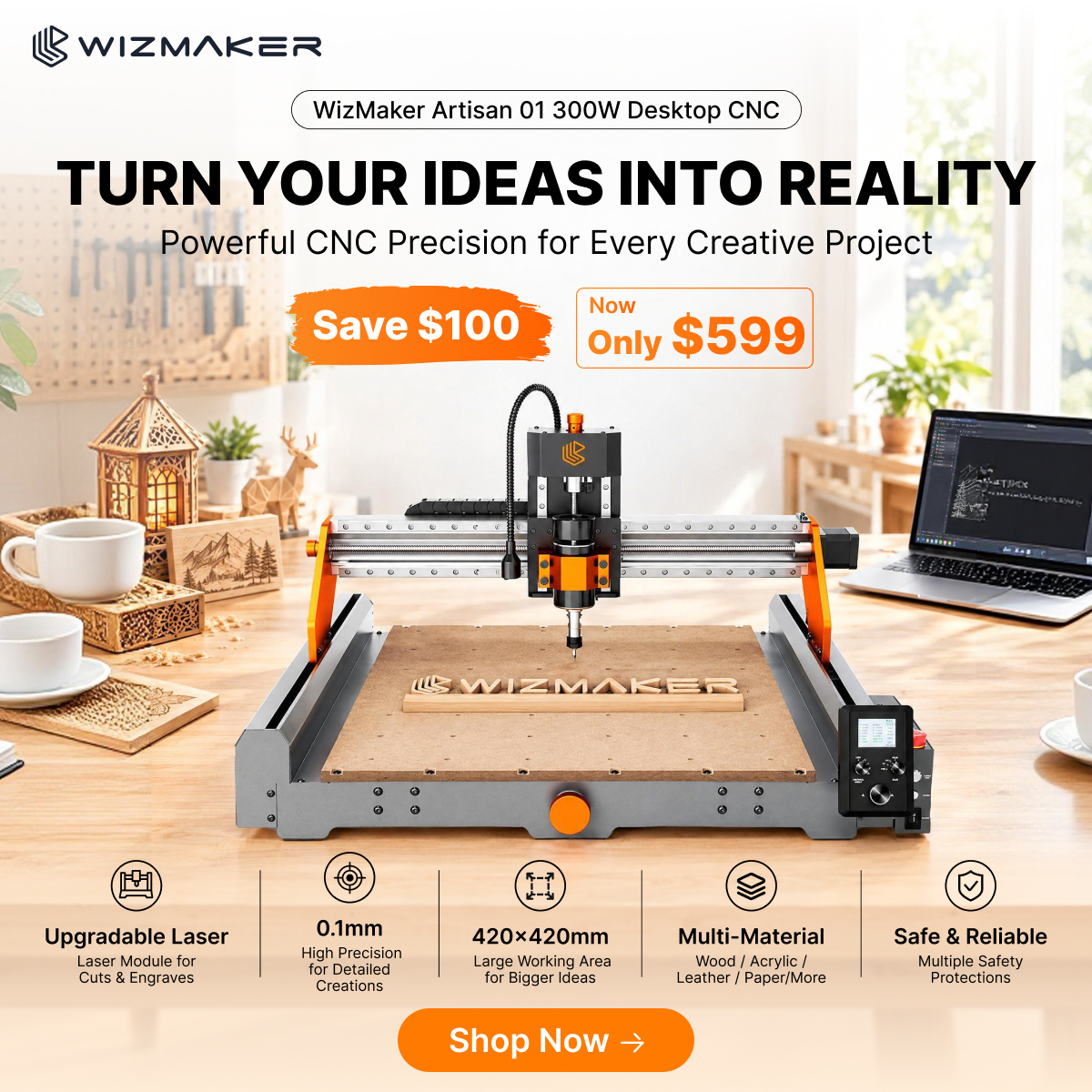 Wizmaker Facebook ad: Save $100 | Now Only $599