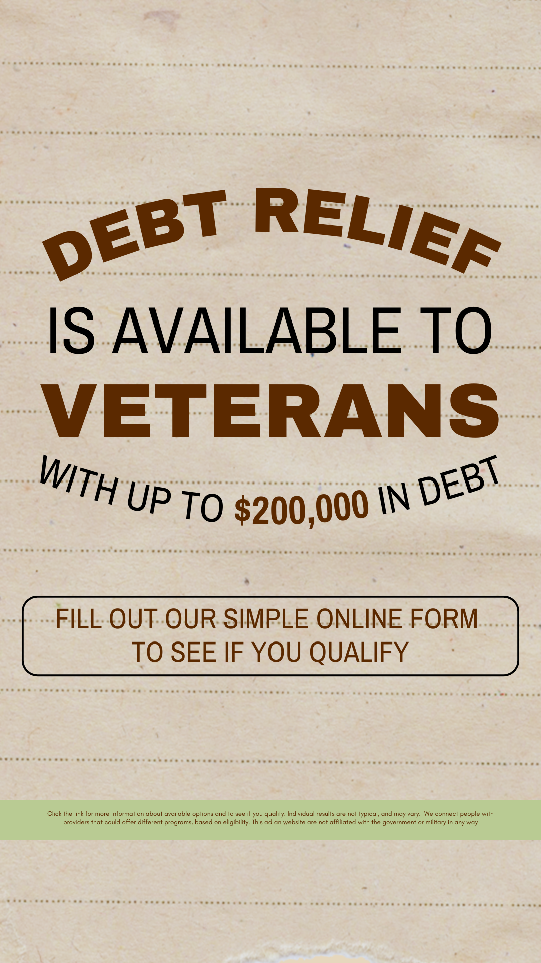 Veteran Debt Assistance Facebook ad
