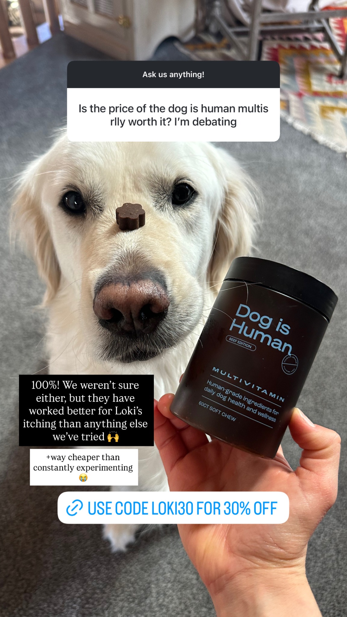 Loki The Floof Facebook ad: Daily Dog Multivitamin, Real Results