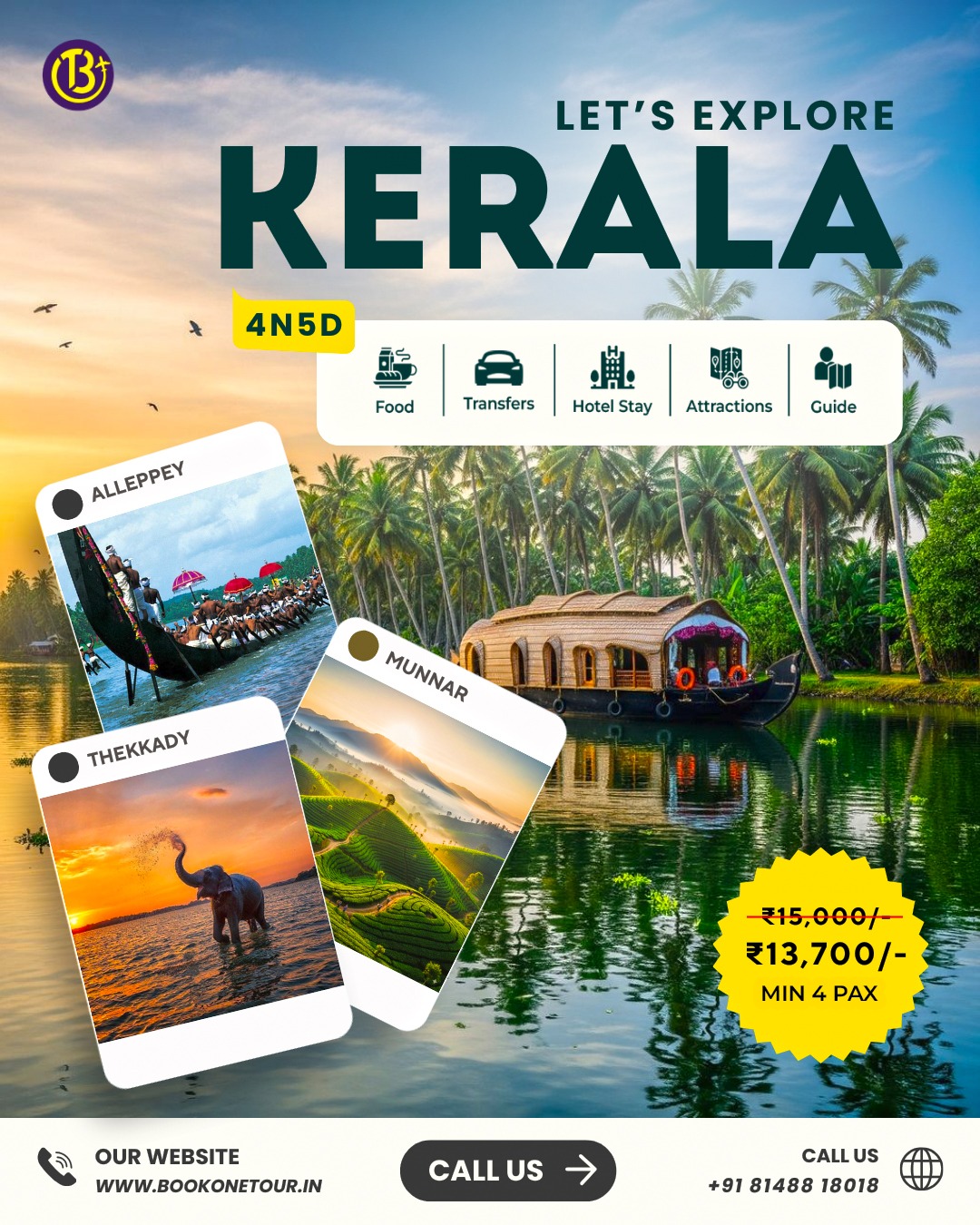 Ooty Bookonetour Facebook ad: Kerala Tour @ ₹13,700 | Limited Offer