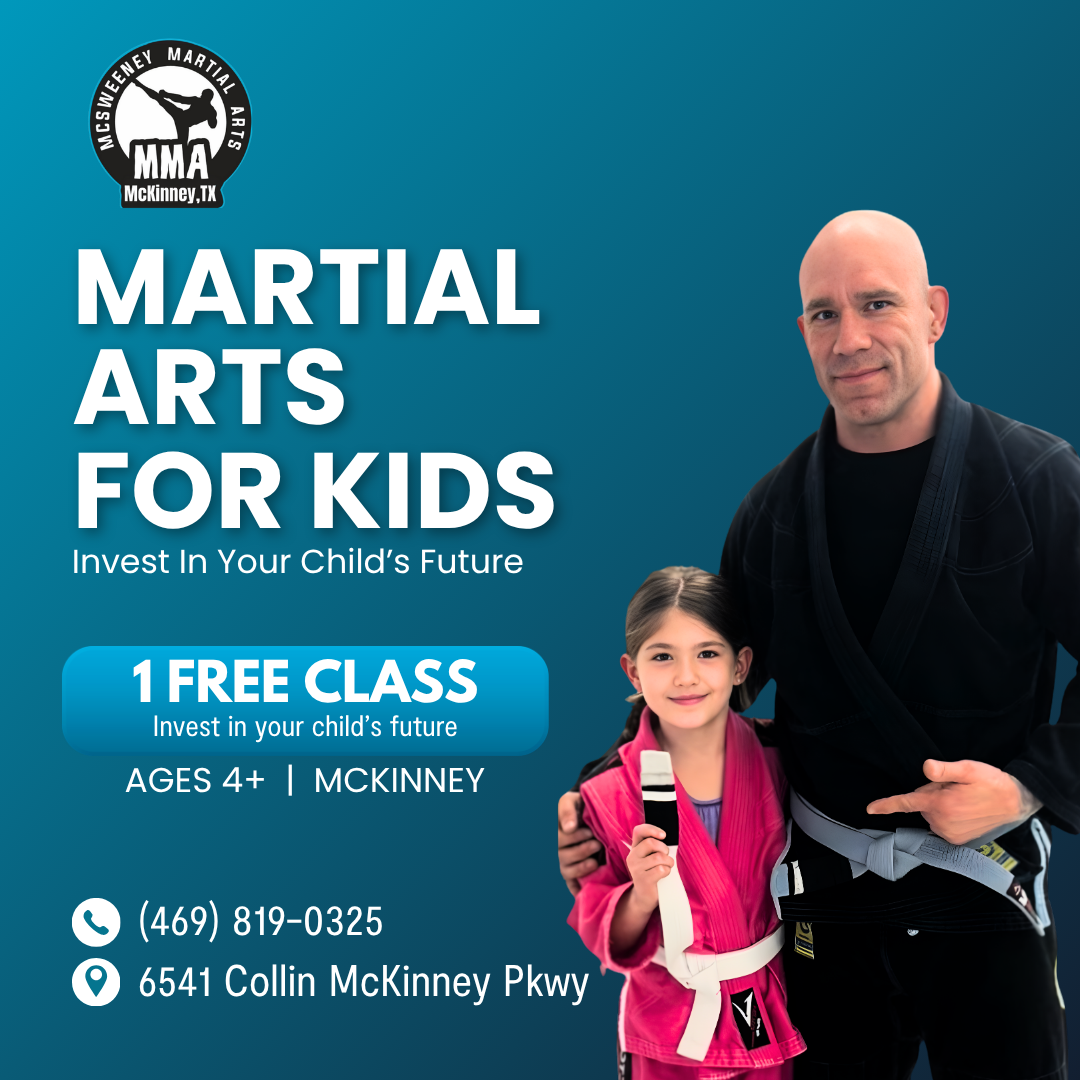 Mcsweeney Martial Arts Plano Texas Facebook ad: Kids Martial Arts (Ages 4+) | Free Trial Pass