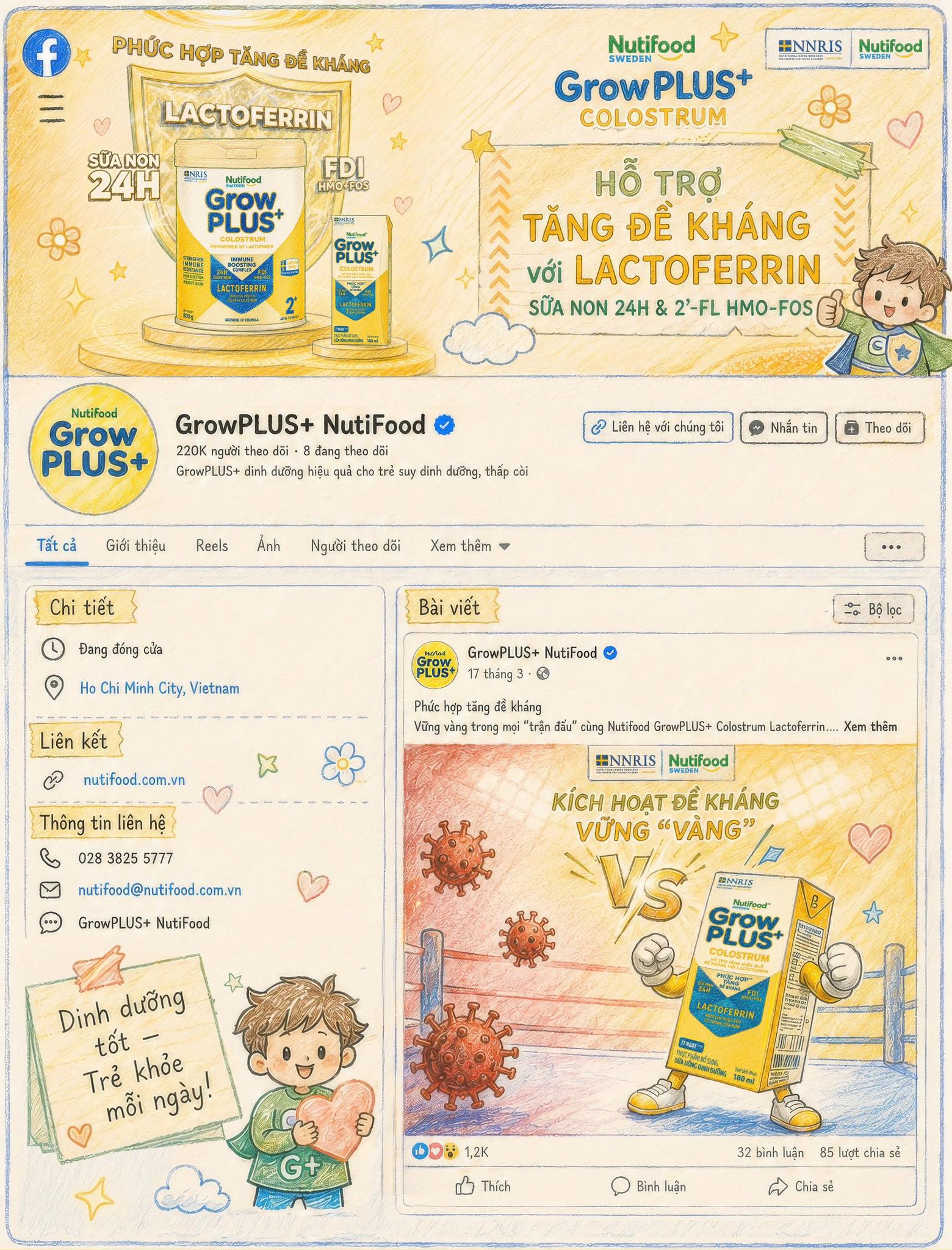 GrowPLUS+ NutiFood Facebook ad: Học vẽ hay học gì cũng được, miễn…