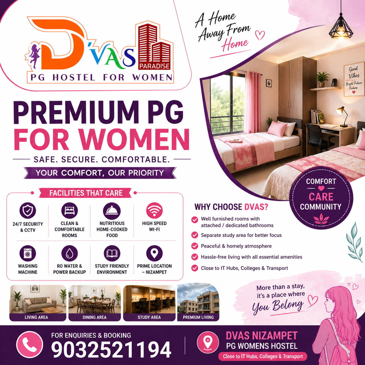 D'vas Paradise PG Hostel for Women Facebook ad: Looking for a secure and homely place to…