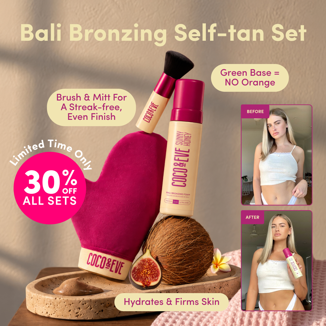 Coco & Eve Facebook ad: 30% Off Sunny Honey Tan Set
