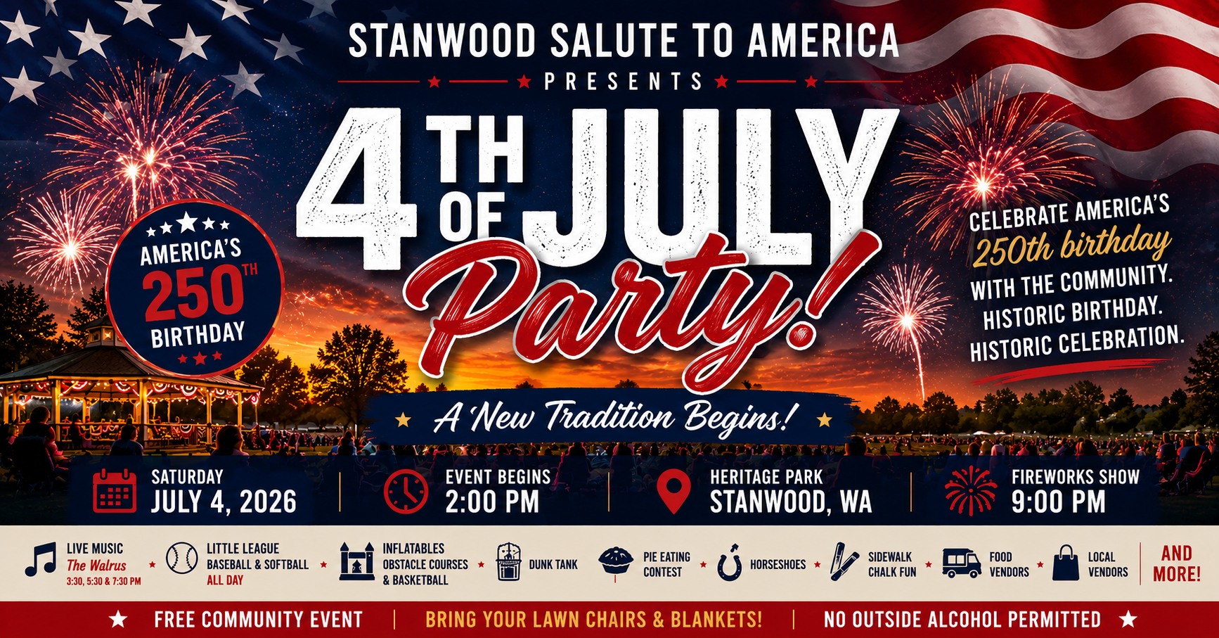 Stanwood Salute to America Facebook ad: Stanwood's 4th of July Party & Fireworks Show