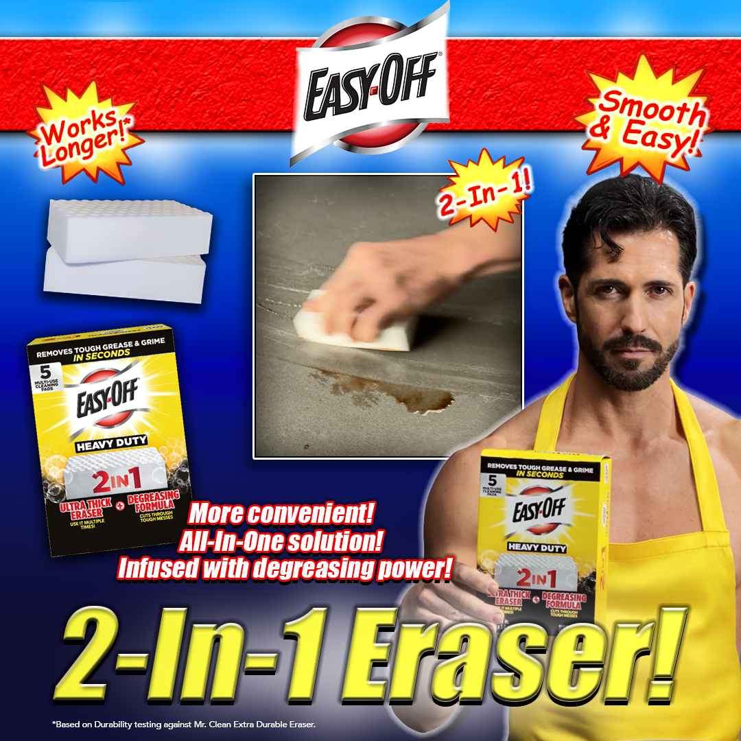Easy-Off Facebook ad: Easy-Off 's 2-in-1 Eraser is infused with Easy-Off…