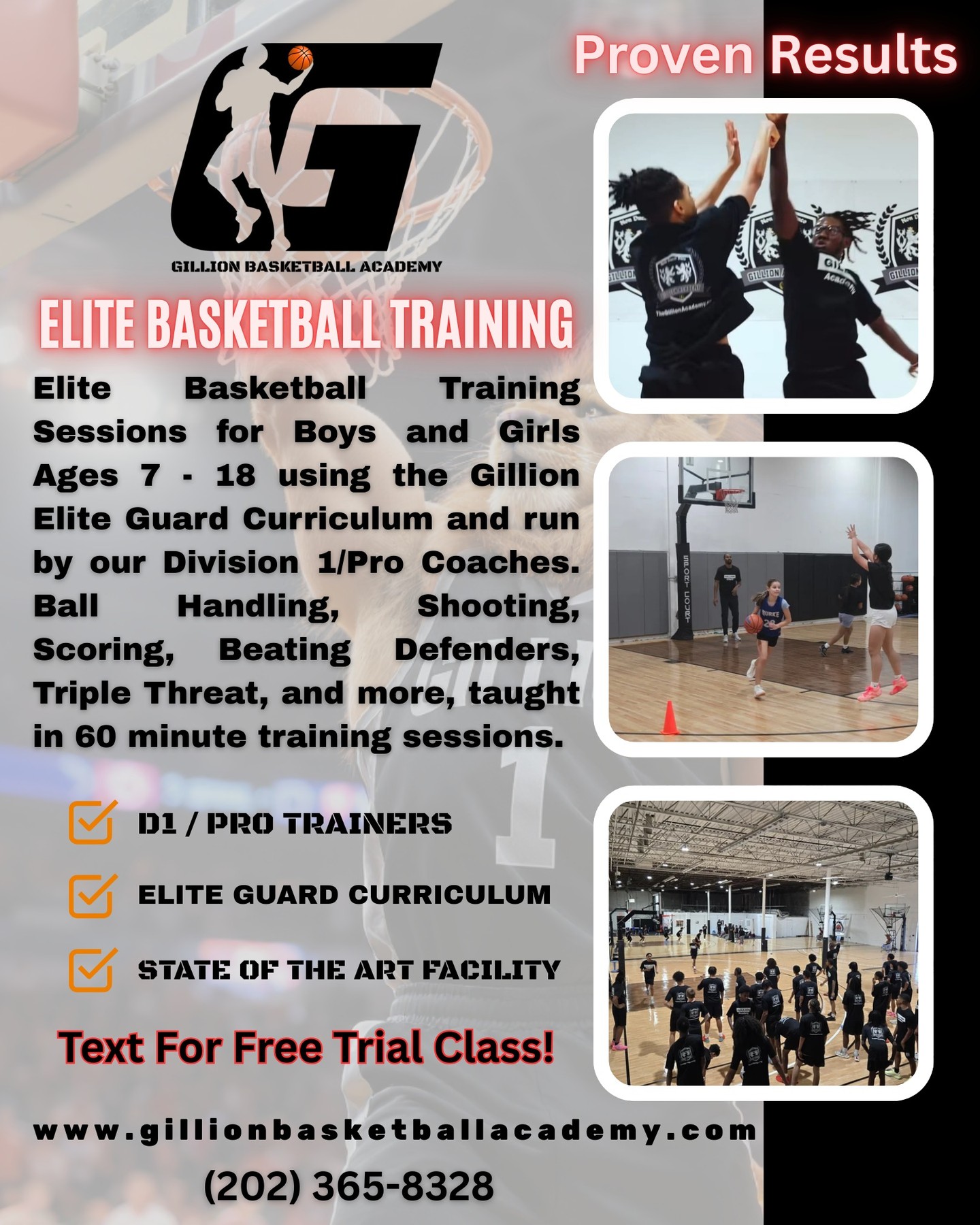 Gillion Basketball Academy Facebook ad: Elite Basketball Training Weeknights and Saturdays for boys…