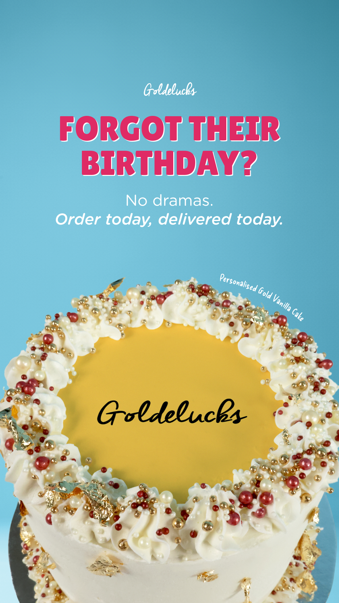Goldelucks Facebook ad: Order Today, Delivered Today