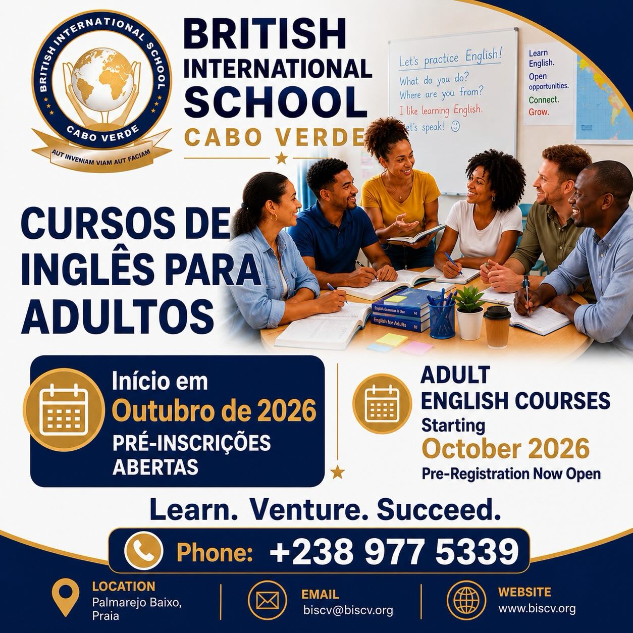 British International School Cabo Verde Facebook ad: Abra novas oportunidades através do inglês!