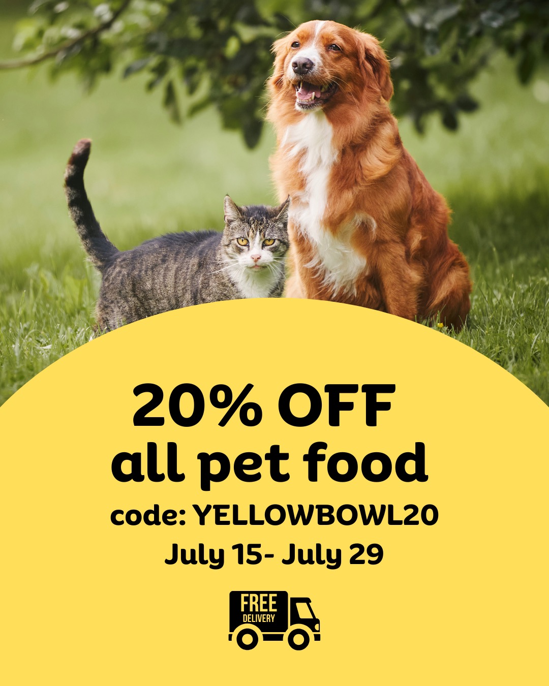 yellowbowlpet Facebook ad: Stock up on your pet’s food with our…