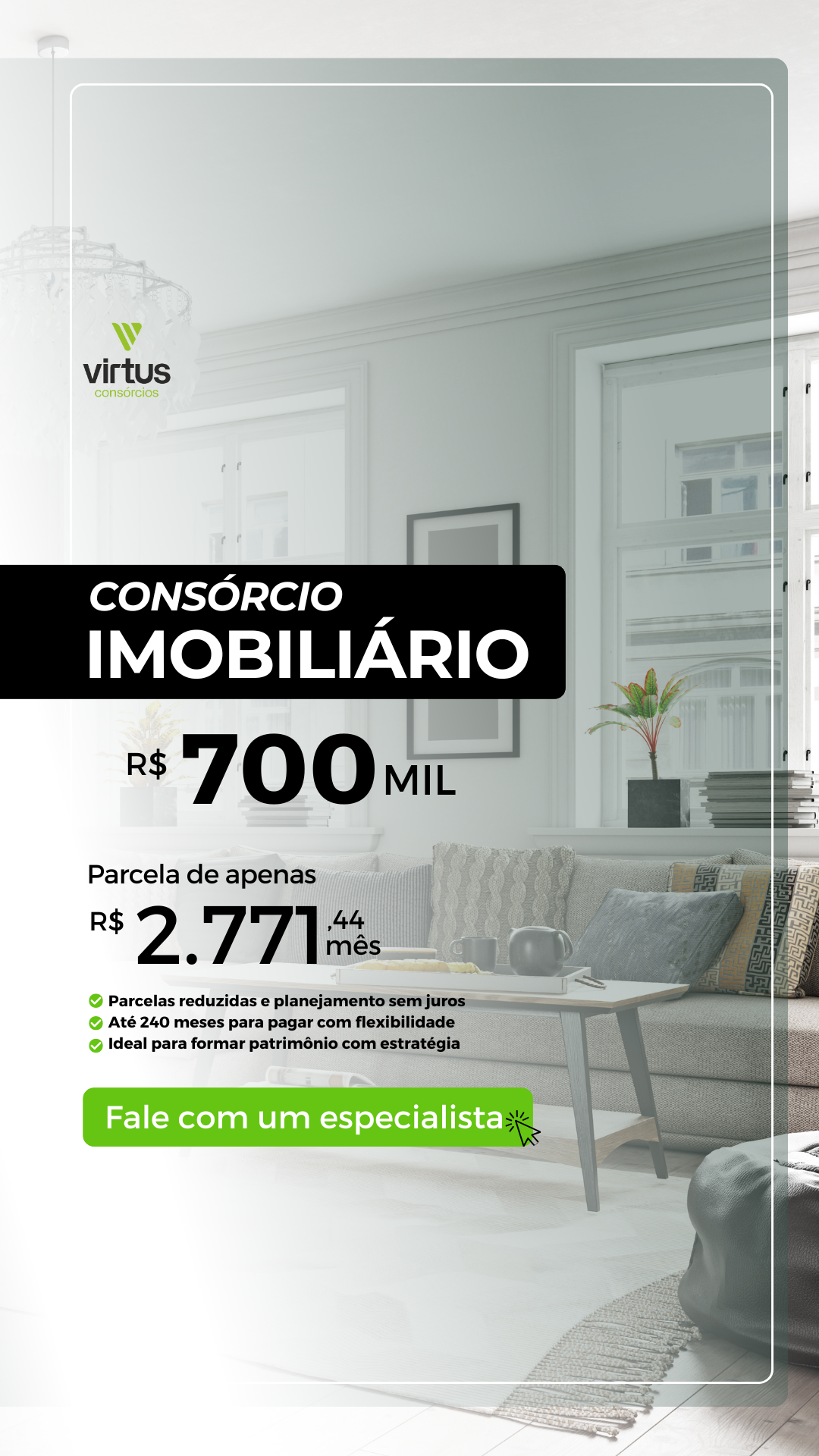Virtus Consórcios Facebook ad from Jul 16, 2026