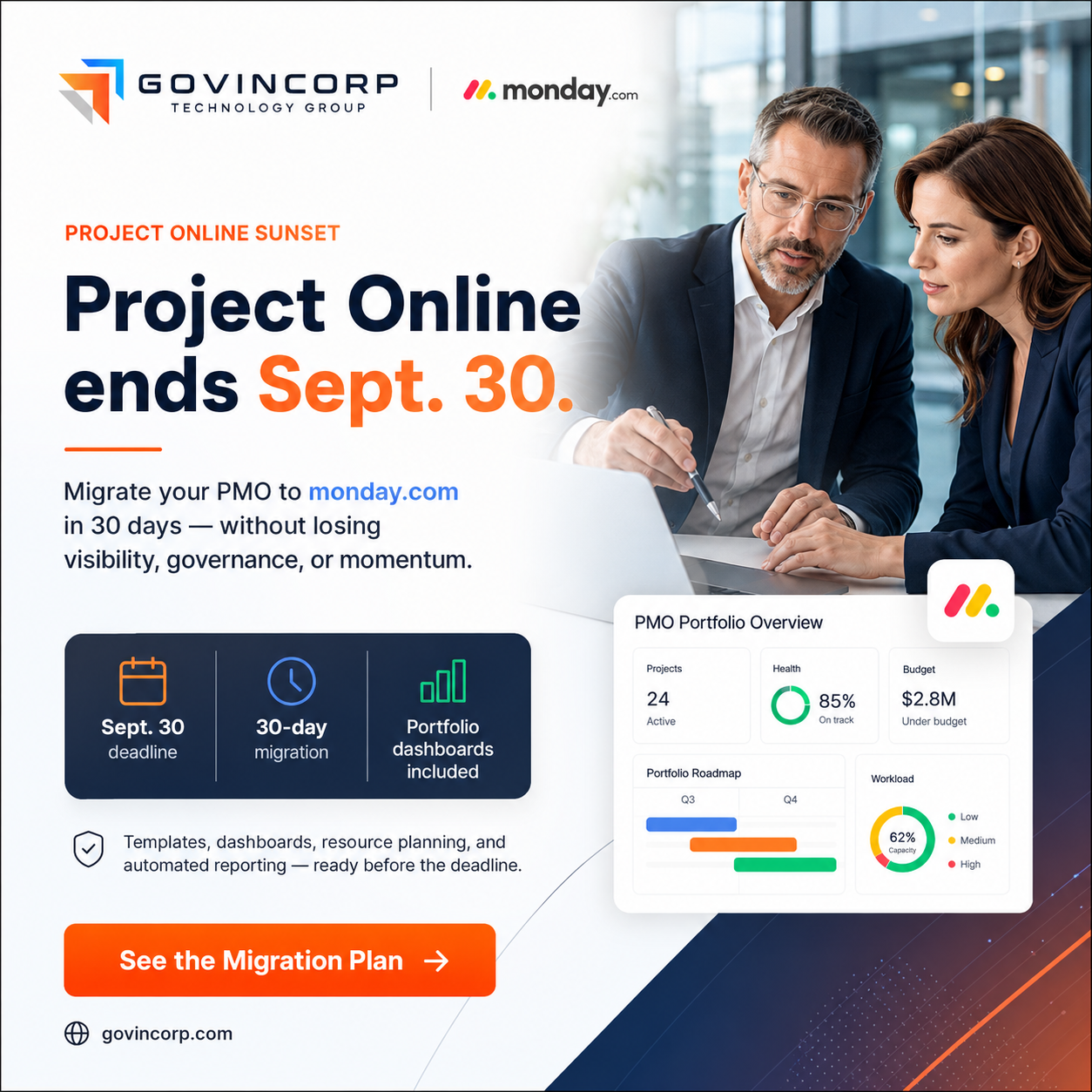Govincorp Technology Group Facebook ad: Microsoft Project Online Ends Sept 30, Migrate to…