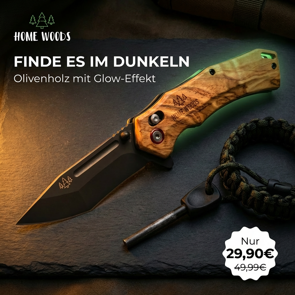 Homewoods Facebook ad: Outdoor Klappmesser mit Glow-Effekt