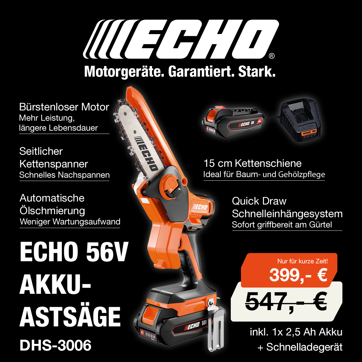 ECHO Motorgeräte Facebook ad: 56V Akku-Astsäge DHS-3006 Ideal für Baumschnitt &…