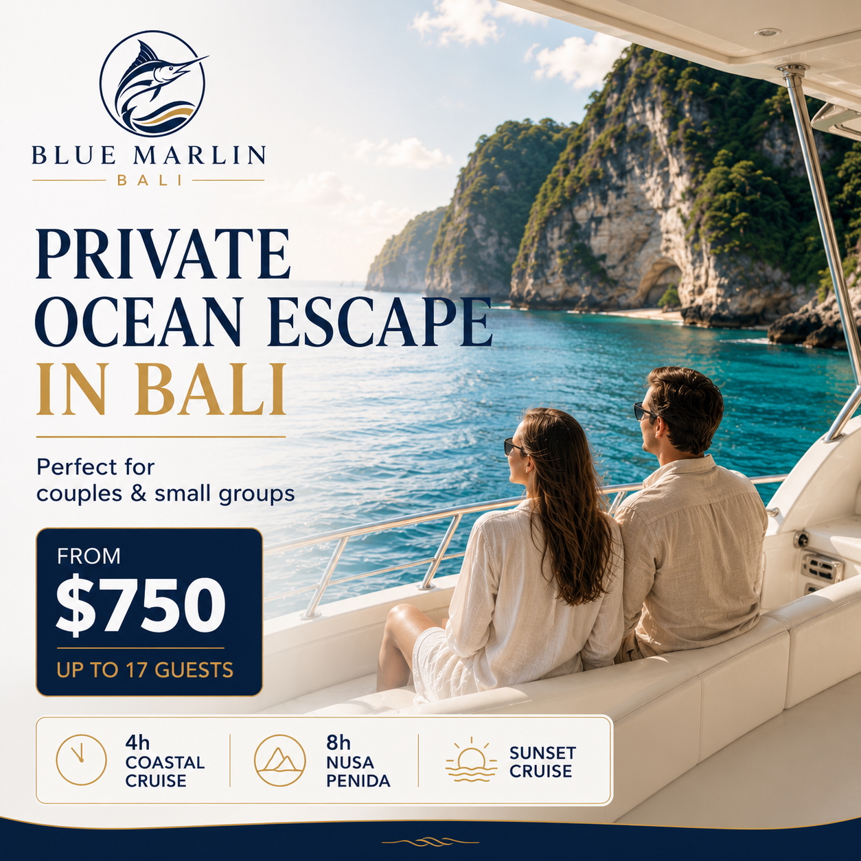 Blue Marlin yacht Charter Bali Facebook ad: Private yacht in Bali
