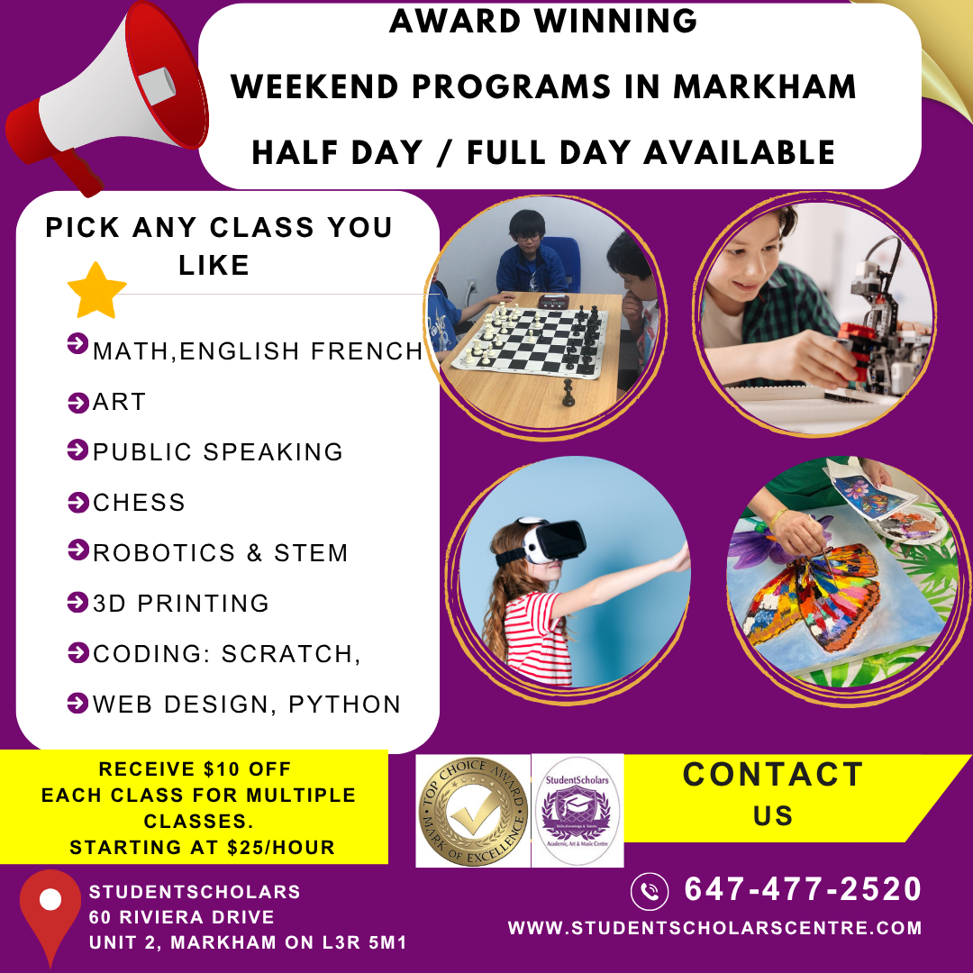 StudentScholars Private School & Learning Center Facebook ad: Weekend Programs Ages 3- 13 years