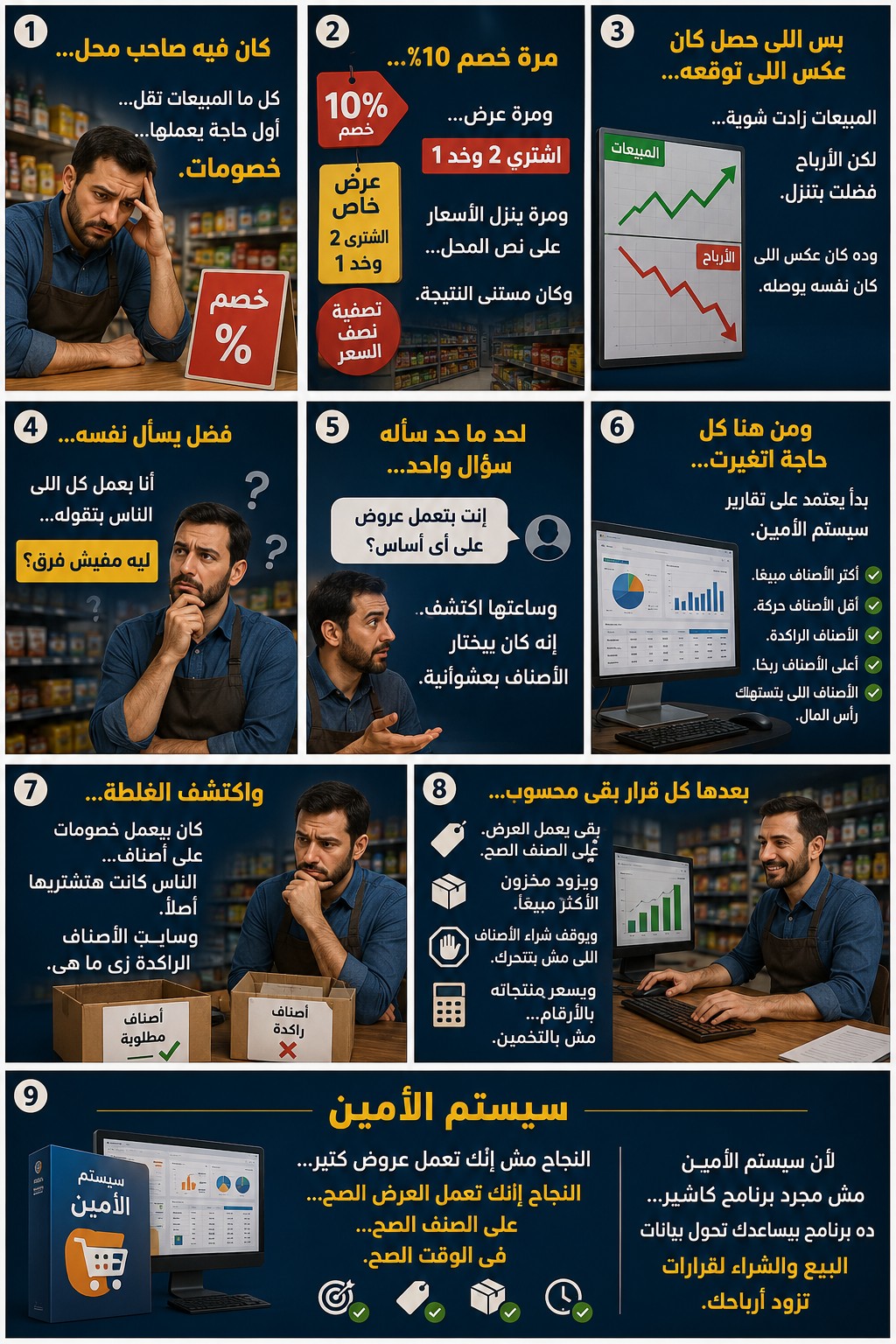 الامين لأنظمة الكاشير والباركود وإدارة المبيعات والمخازن Facebook ad: **كان فيه صاحب محل.**