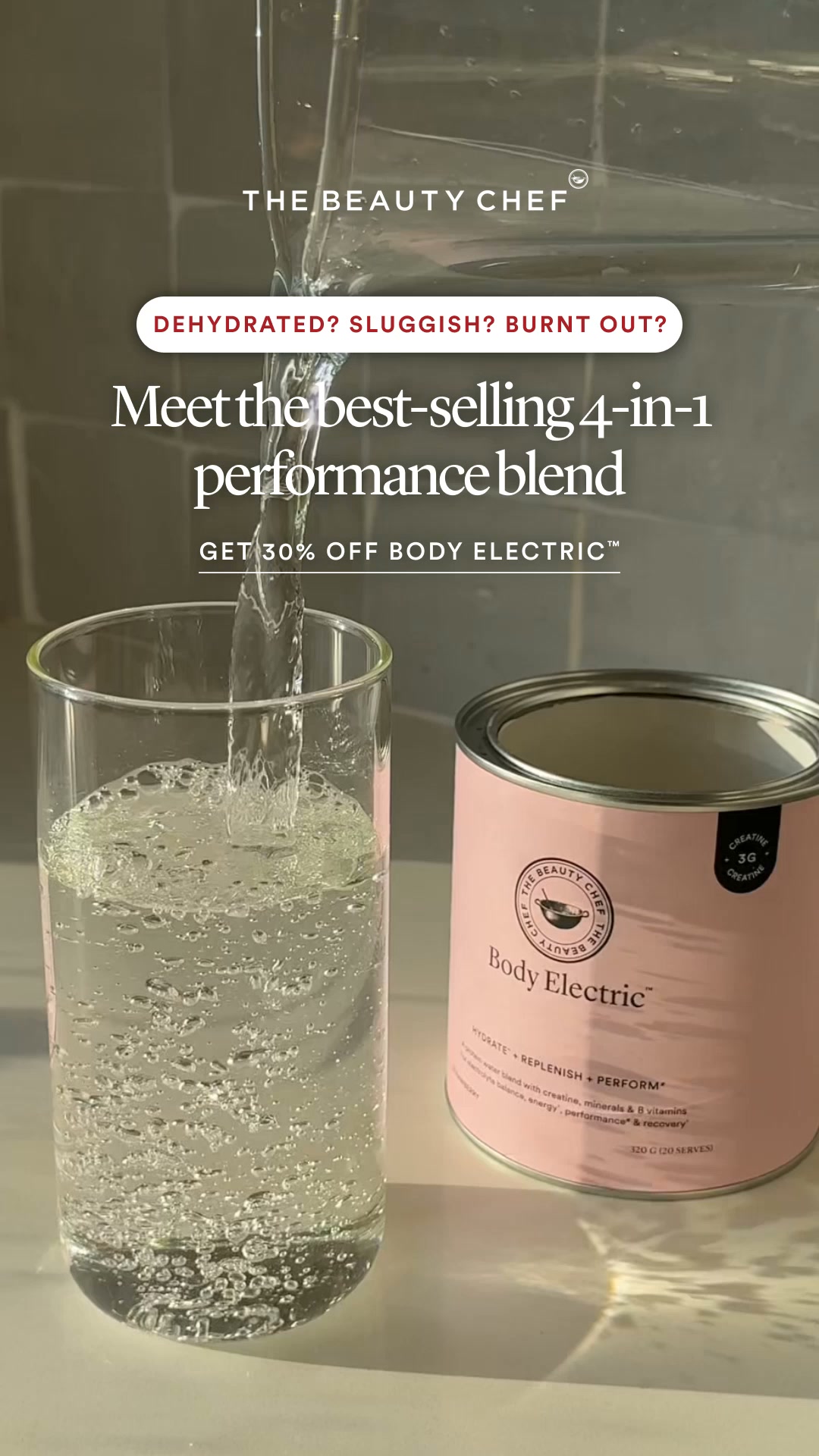The Beauty Chef Facebook ad: 30% off-Rehydrate, recharge & replenish
