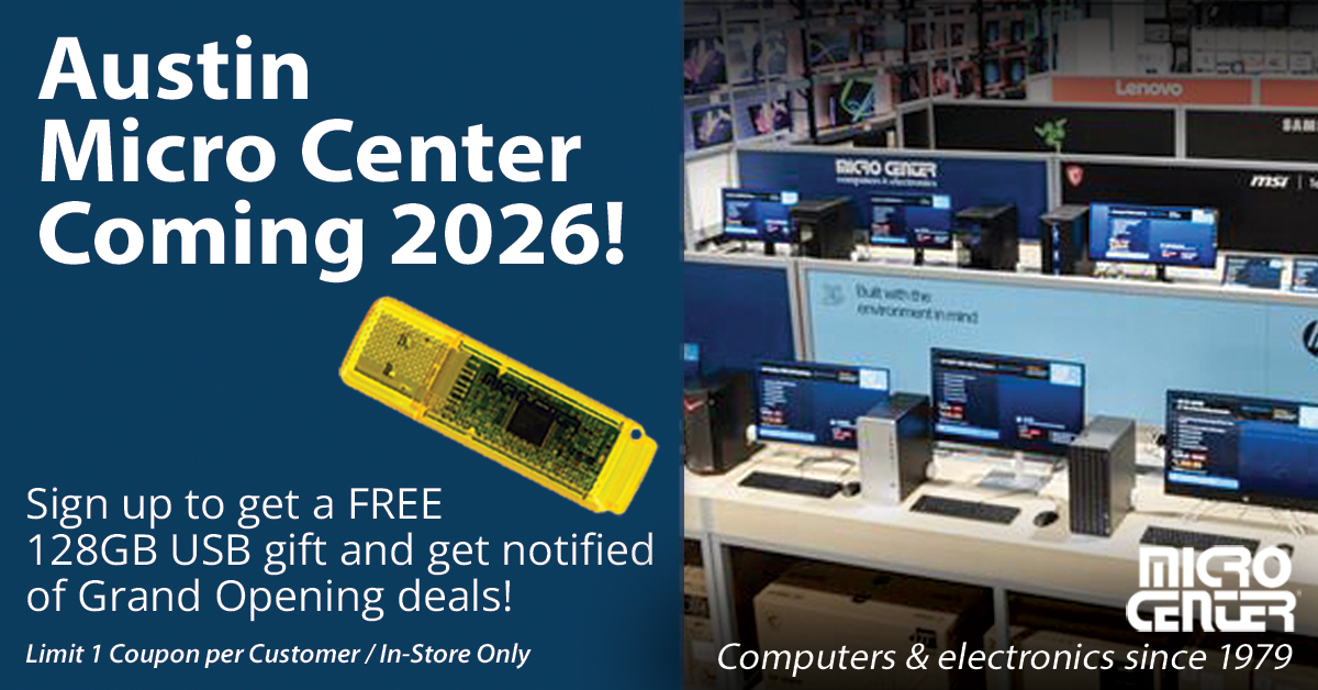 Micro Center Facebook ad: Austin Micro Center Coming Soon!