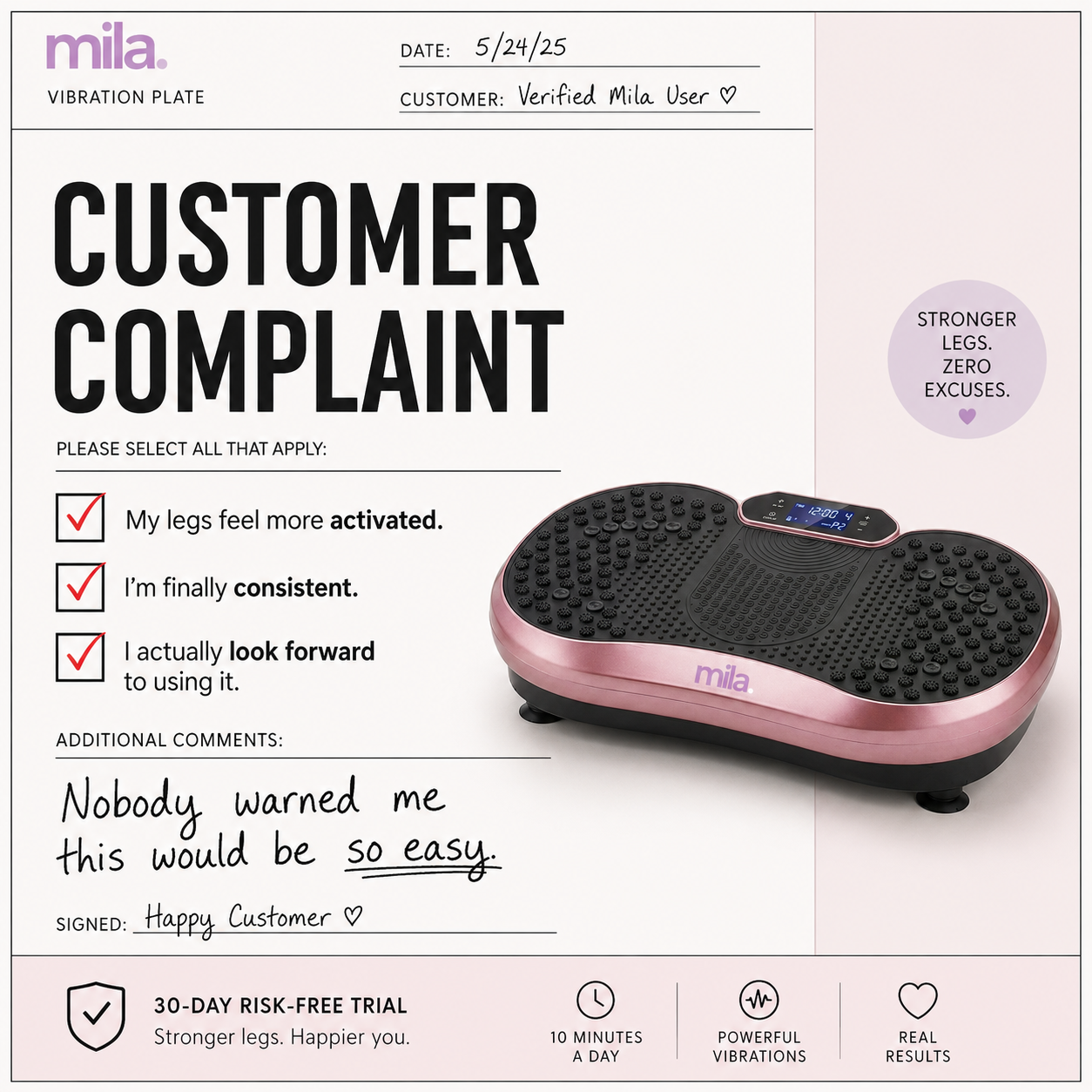 Mila Pilates Facebook ad: #1 Vibration Plate for Women