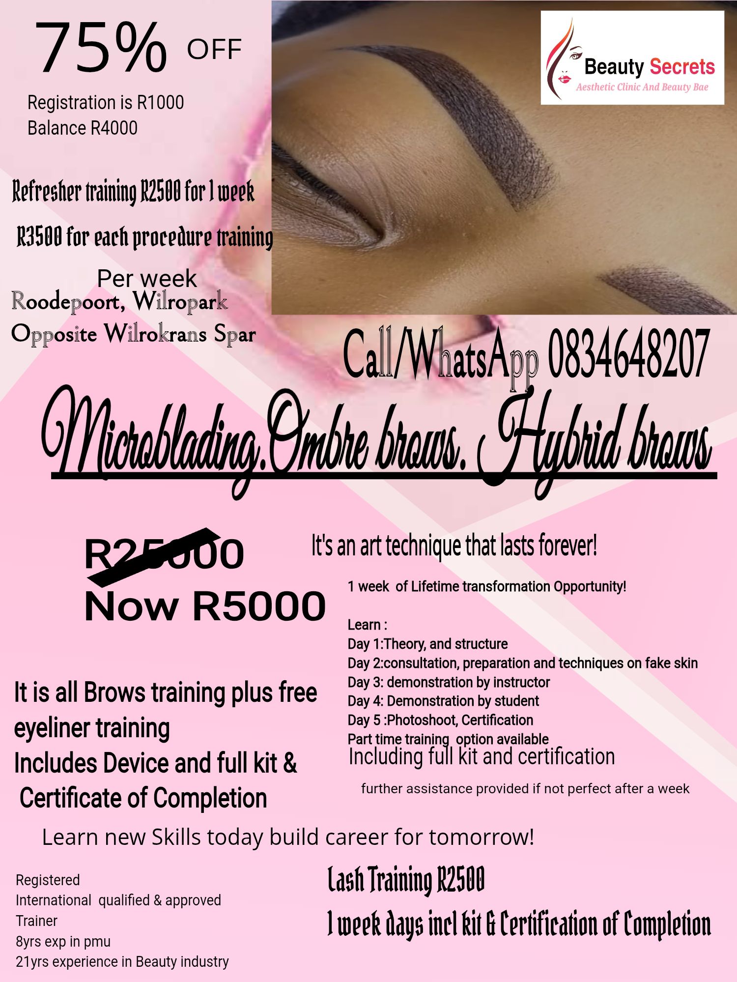 Brows. Skin & Lashes Expert Facebook ad: AFFORDABLE PERMANENT MAKE UP/LASHES /BROWS TRAINING!