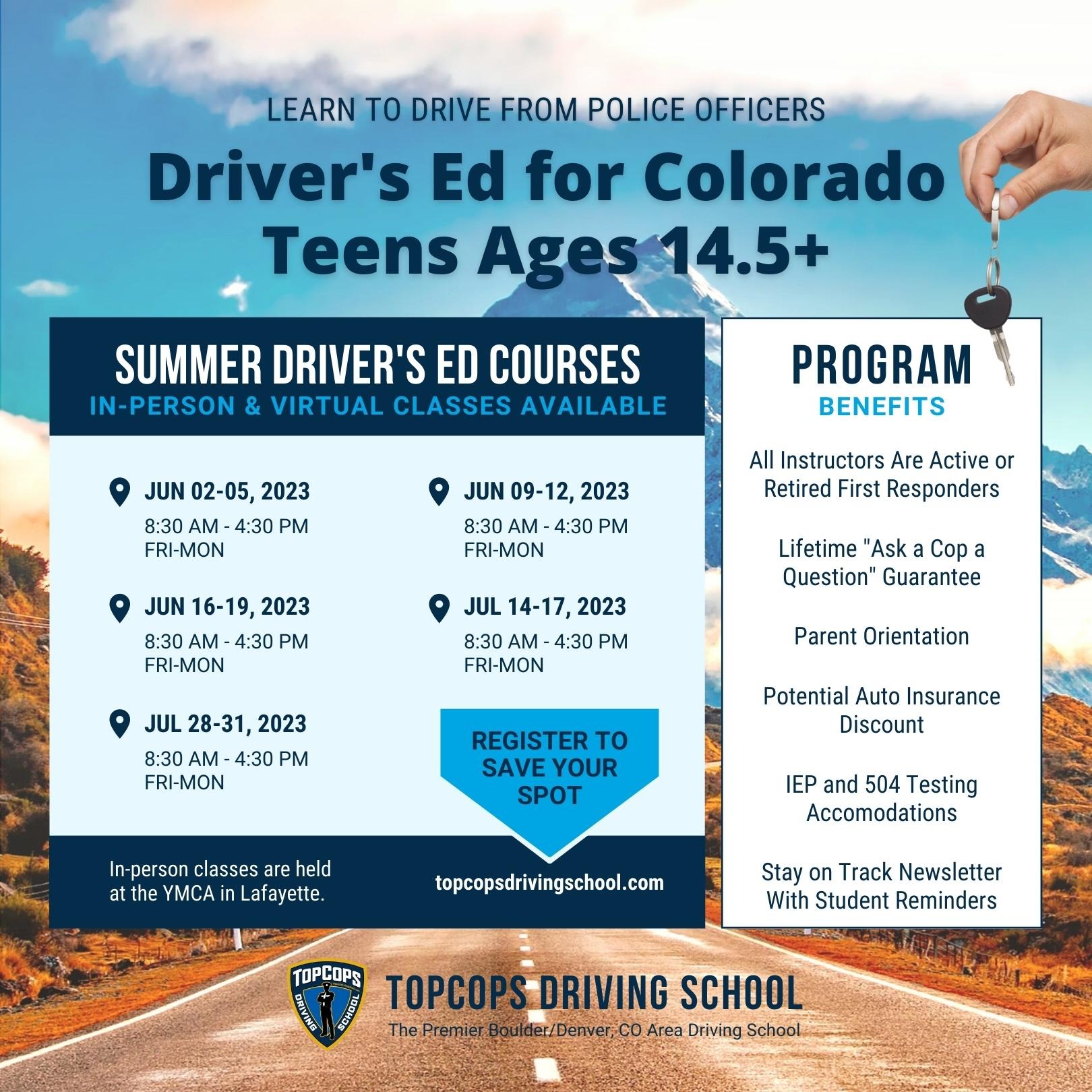 TopCops Driving School Facebook ad from Nov 17, 2025