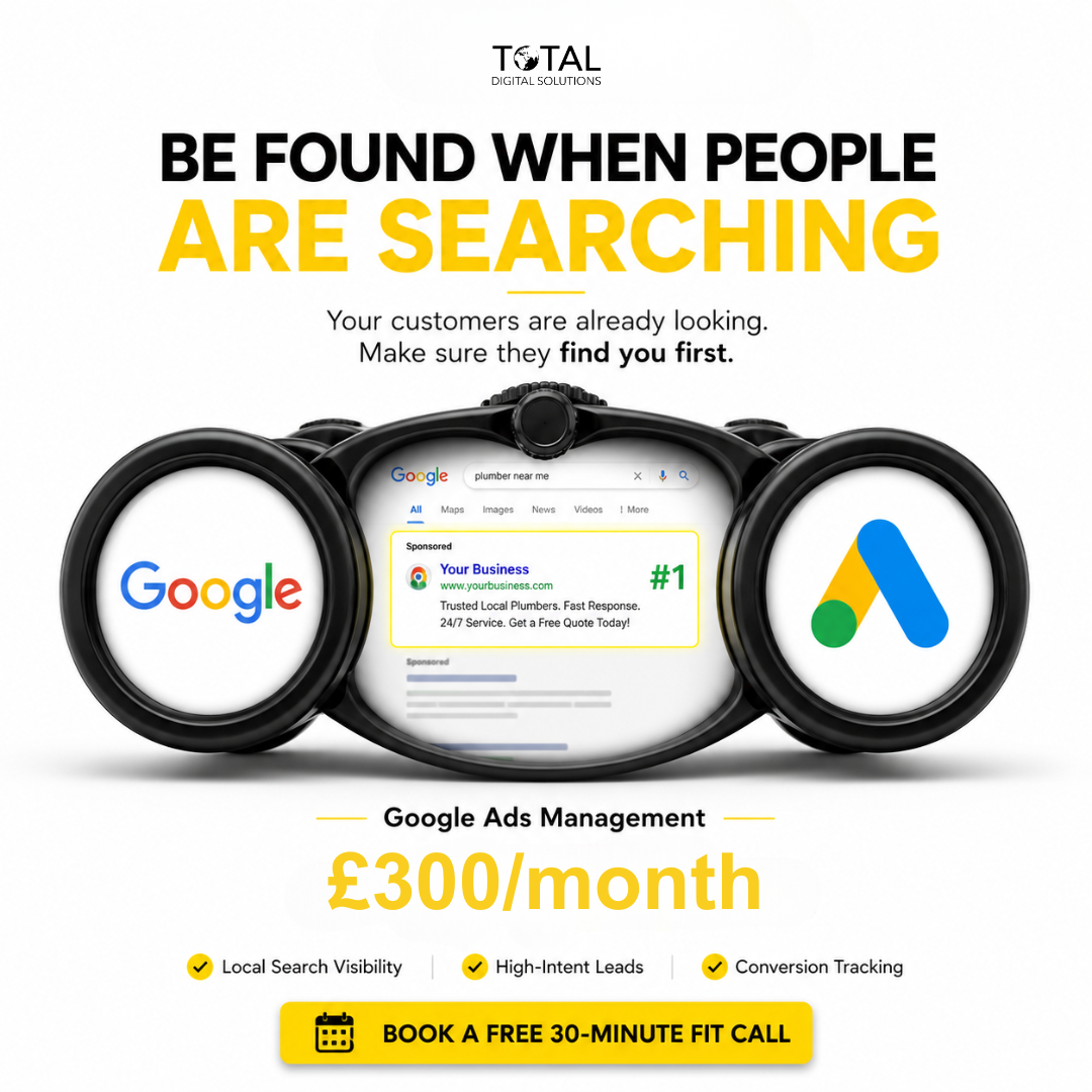 Total Digital Solutions Group Facebook ad: No Contracts, No Guesswork, Just £300 /Month.