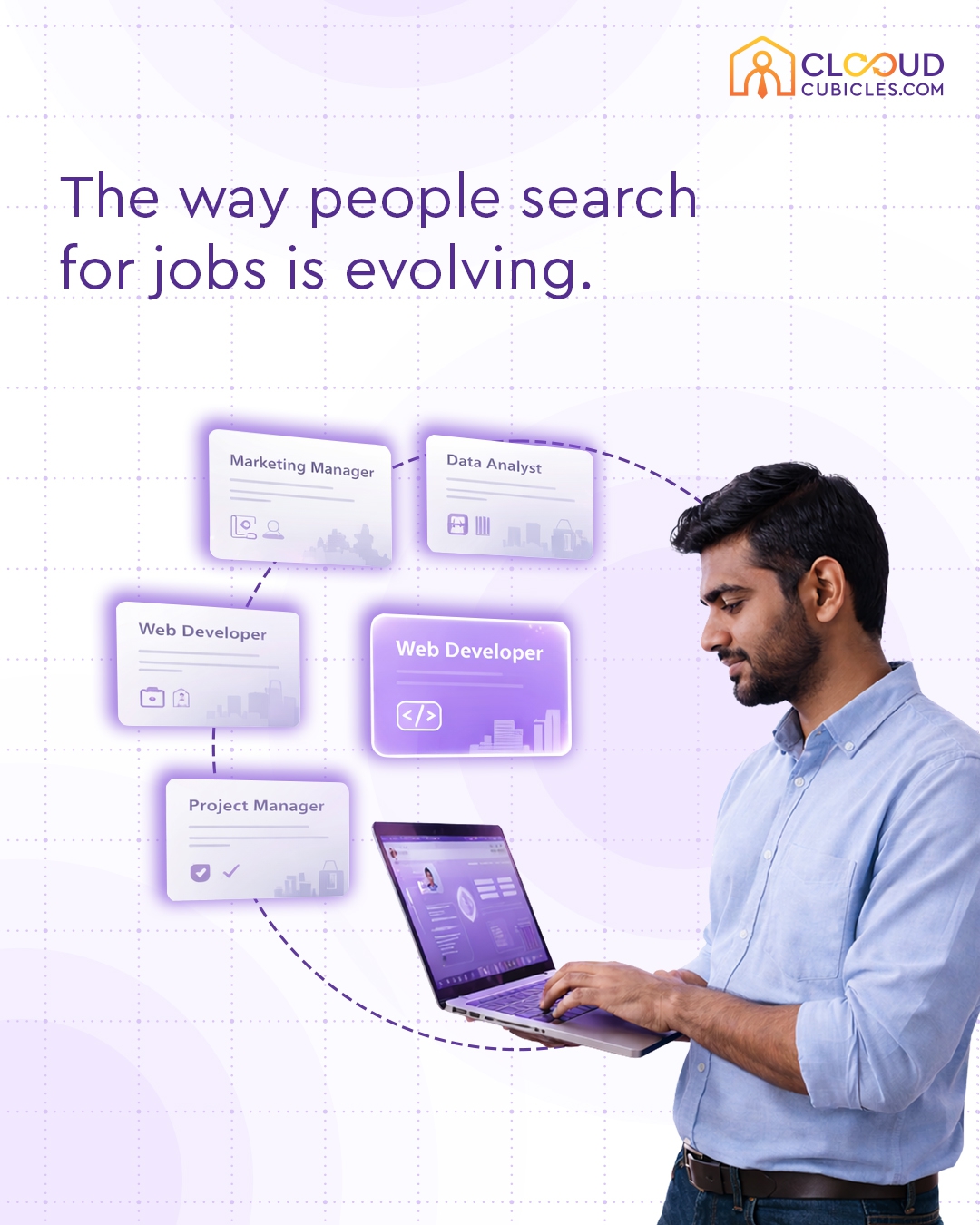 Clooud Cubicles Facebook ad: Job search often turns into endless browsing.