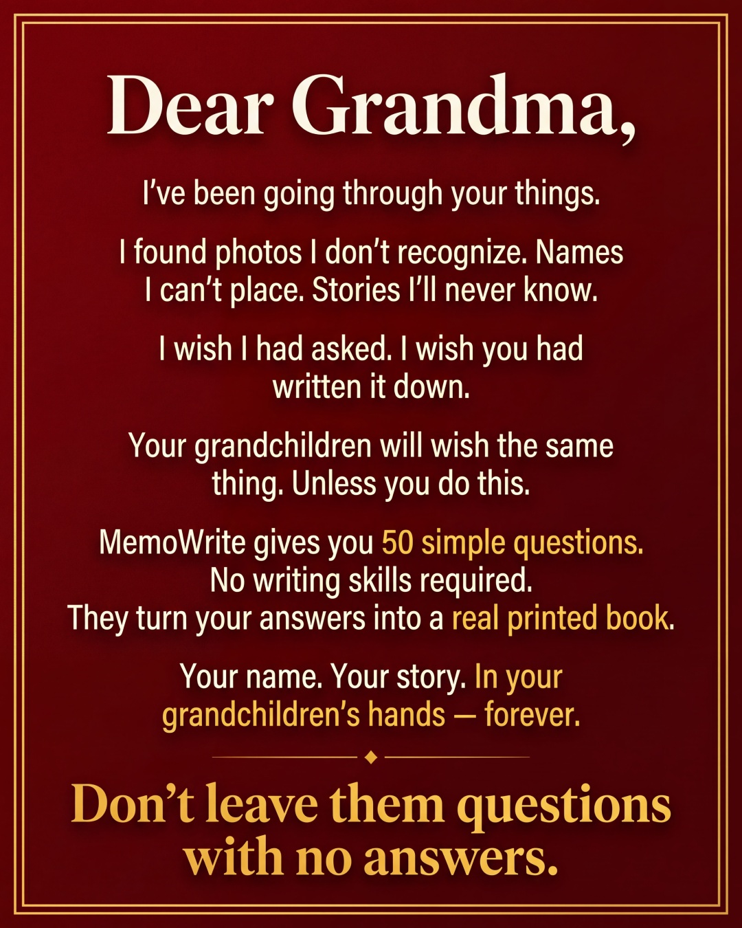 Memowrite Facebook ad