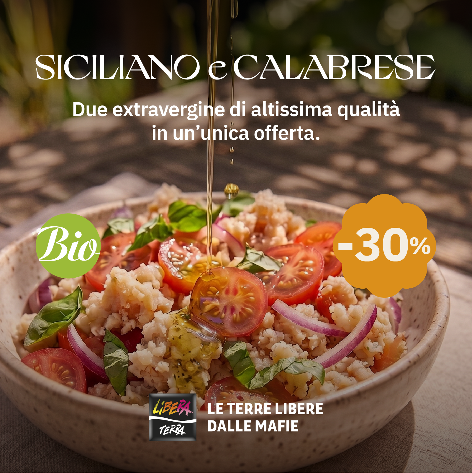 Libera Terra Facebook ad: Sconto del 30% sul multipack di Olio Extravergine…