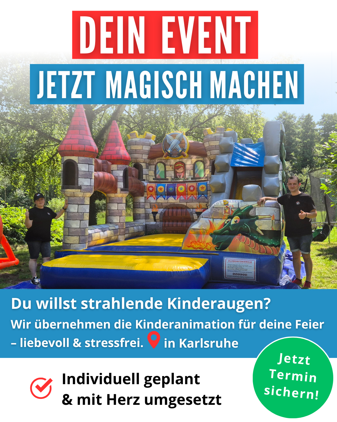 Milas Kidsevent Facebook ad: Entspannter feiern, wir kümmern uns um die Kinder