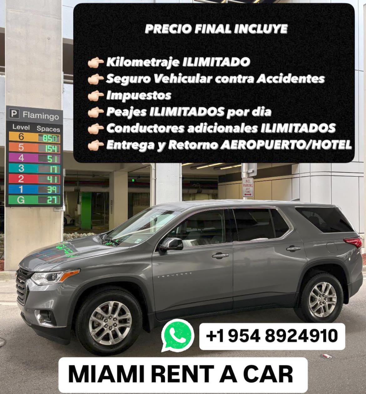 Del Pacifico Auto Rental Miami Facebook ad: Alquiler de Camionetas en Miami.