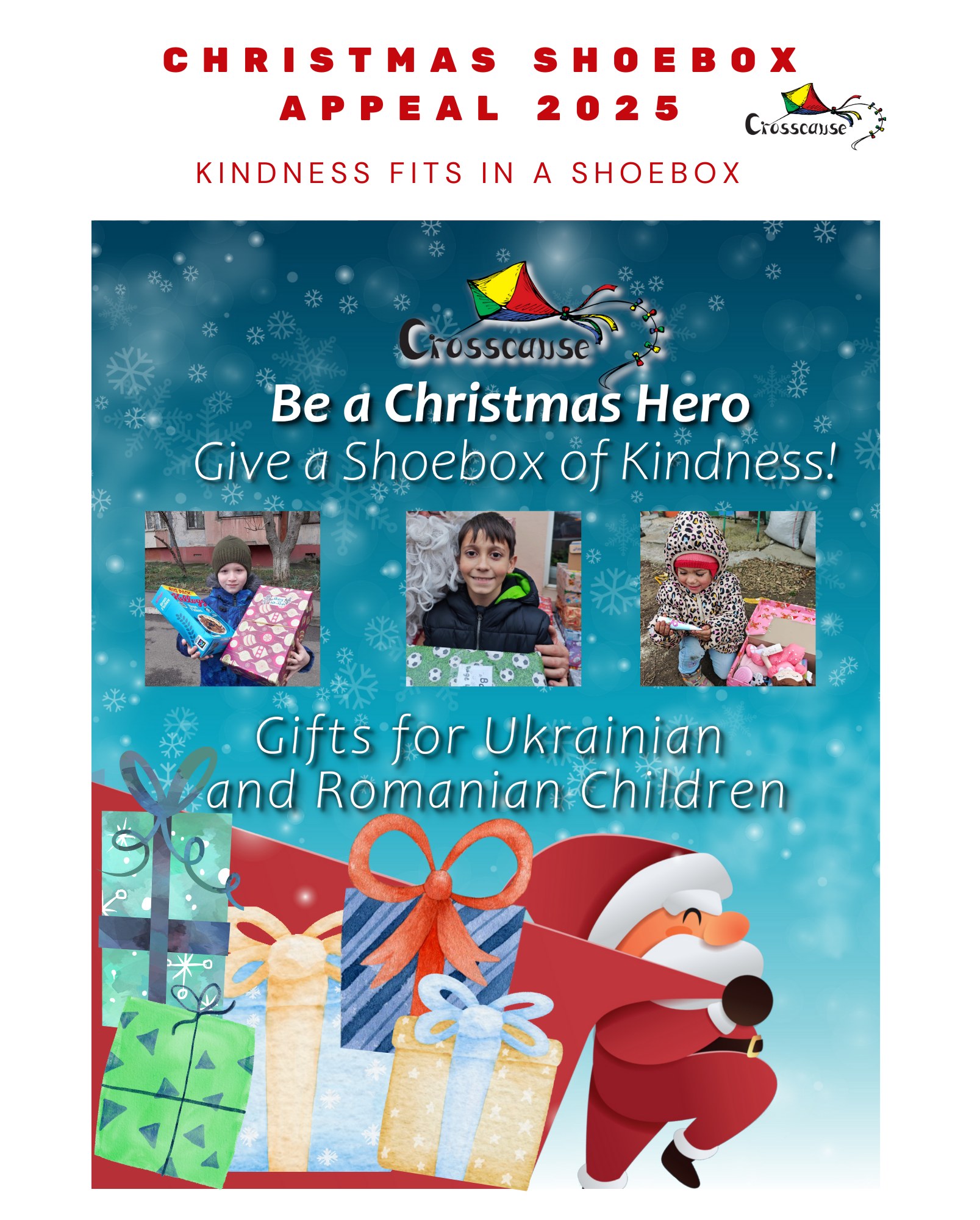 CrossCause Facebook ad: The Christmas Shoebox Appeal, Small Boxes, Big Hearts