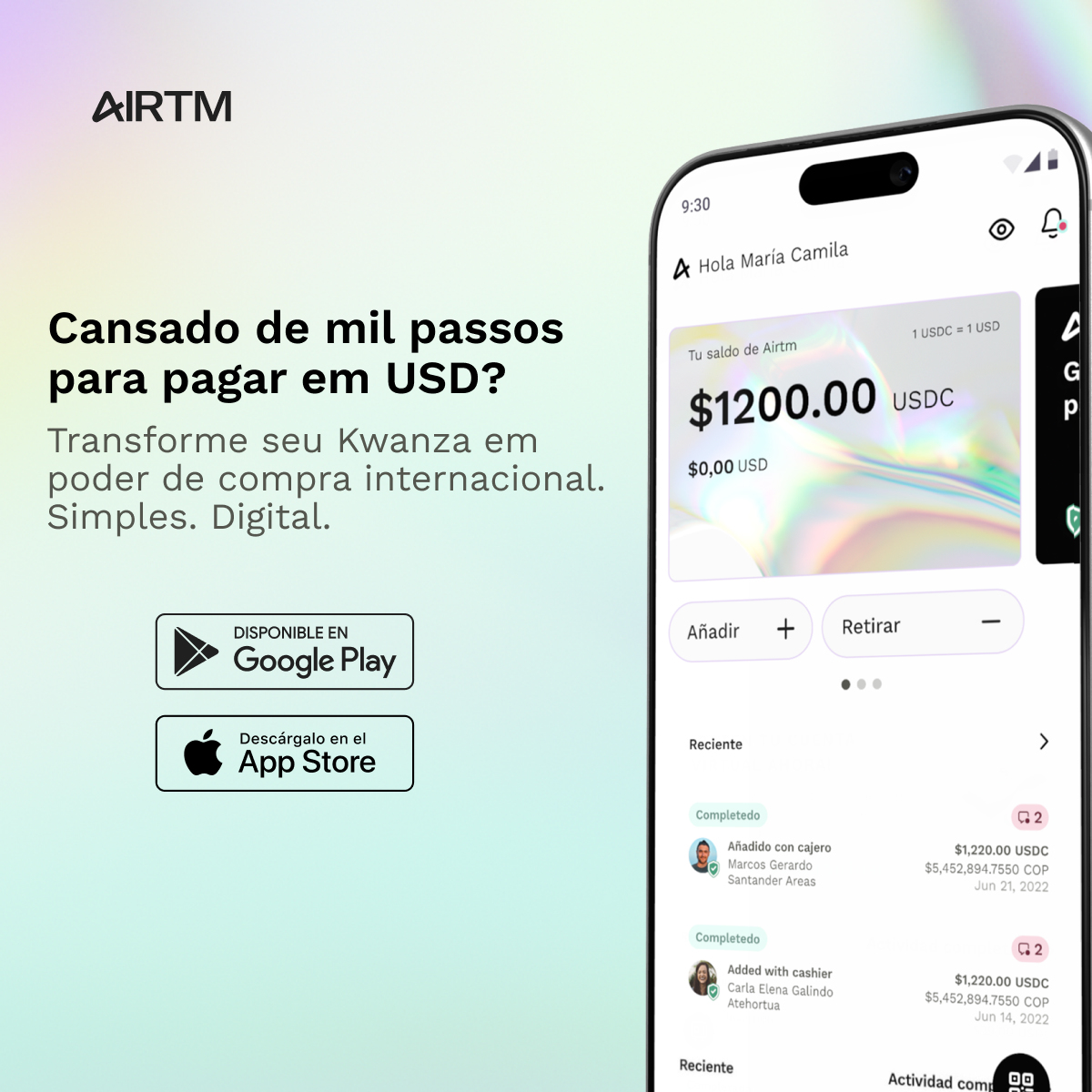 Airtm Facebook ad: O seu Kwanza perde valor todos os dias.