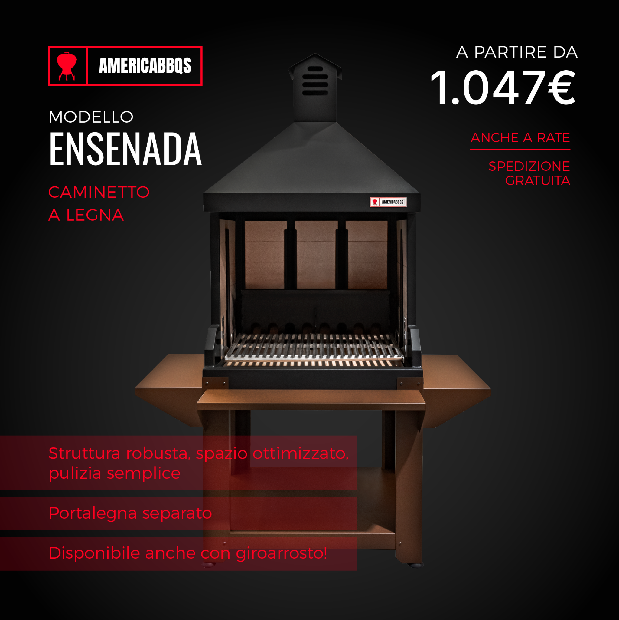Americabbqs Facebook ad: Il CAMINETTO a LEGNA Ensenada è l’alleato perfetto…