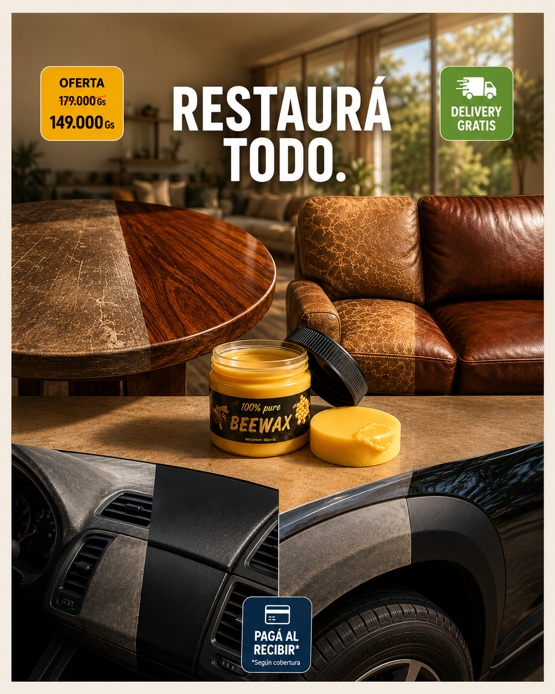 Marketmegashop Facebook ad: Antes de reemplazar, restaurá.