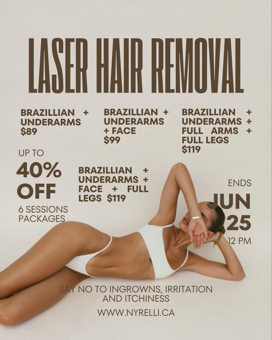 Nyrelli Skin + Laser Toronto Facebook ad: NEED HAIR FREE SMOOTH BODY?