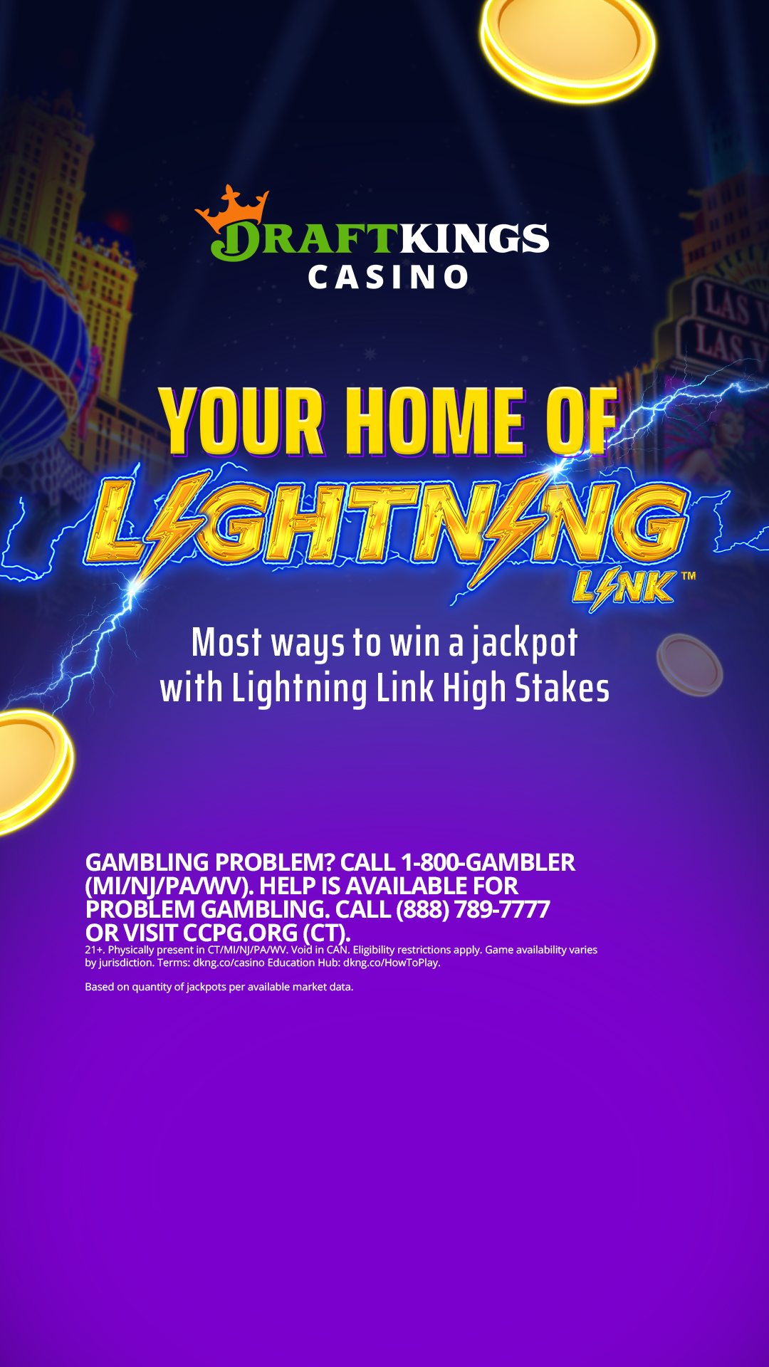 DraftKings Casino Facebook ad: Spin on Your Home of Lightning Link
