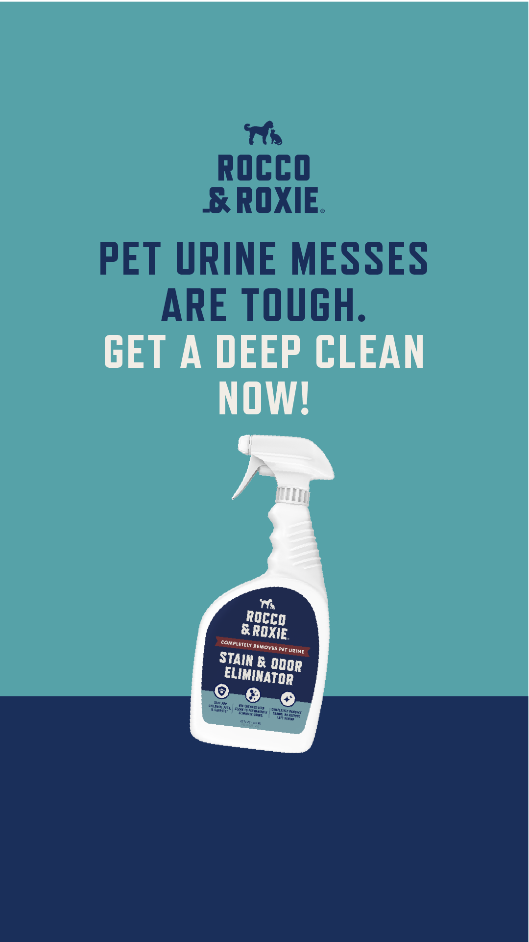 Rocco & Roxie Supply Co Facebook ad: Eliminate Stains & Odors