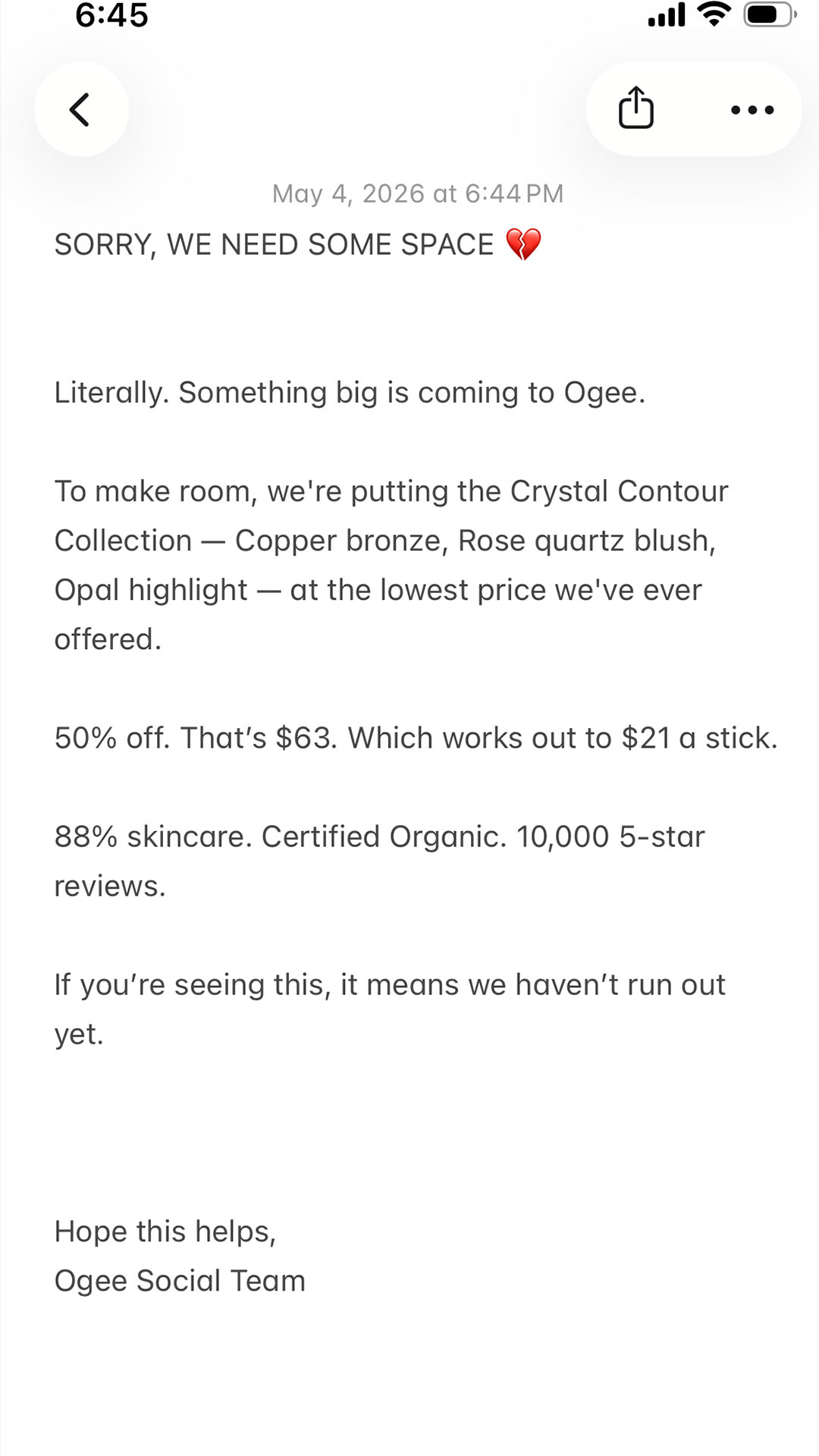 OGEE Facebook ad