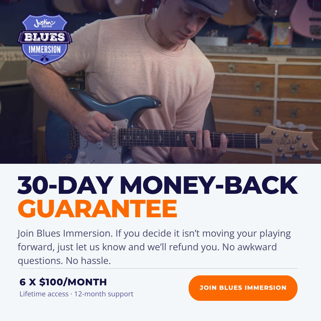 JustinGuitar Facebook ad: Break free from memorized licks