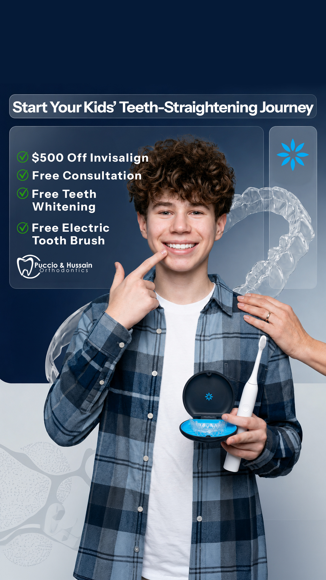 Puccio and Hussain Orthodontics Facebook ad: Give Your Kids Straight Teeth, Hassle Free!