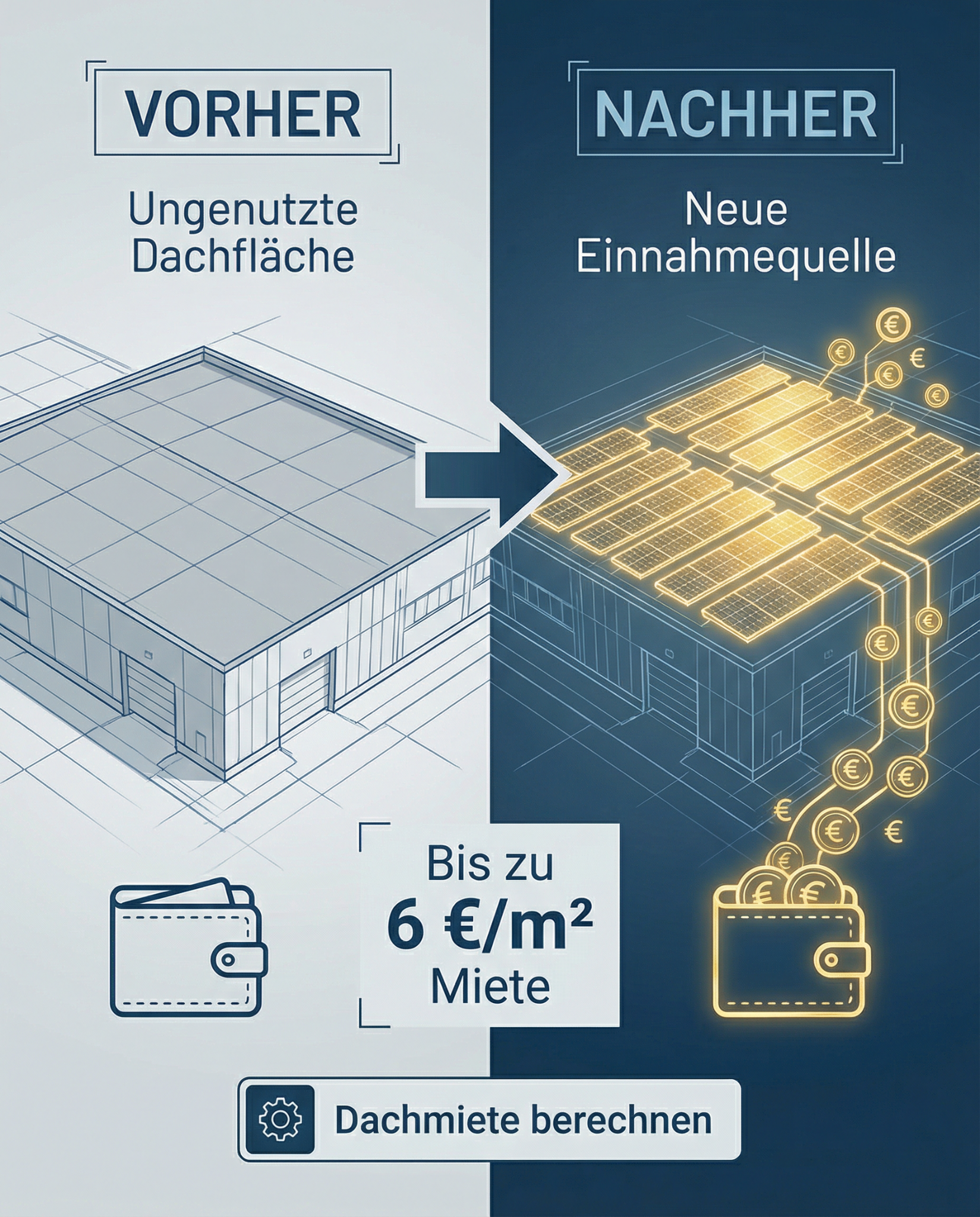 FlaechenVerpachten.de Facebook ad: Solar-Mietrechner zeigt direkt den Wert Ihres Daches!