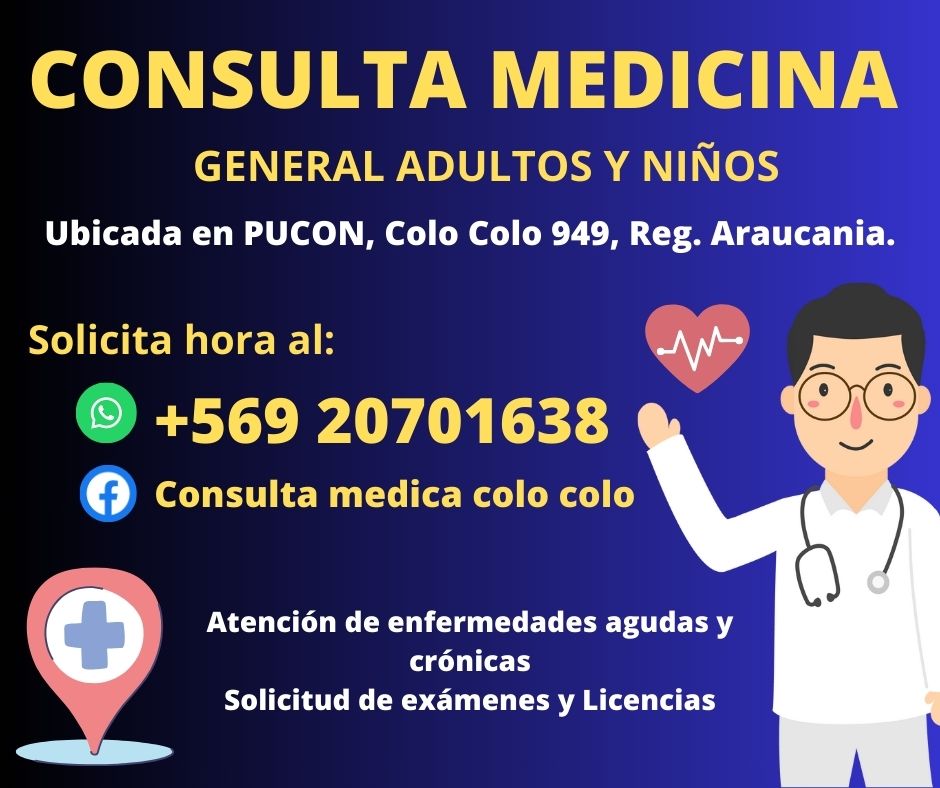 Consulta Medica Colo Colo Facebook ad: Medicina general adultos y niños, atención en Pucón.