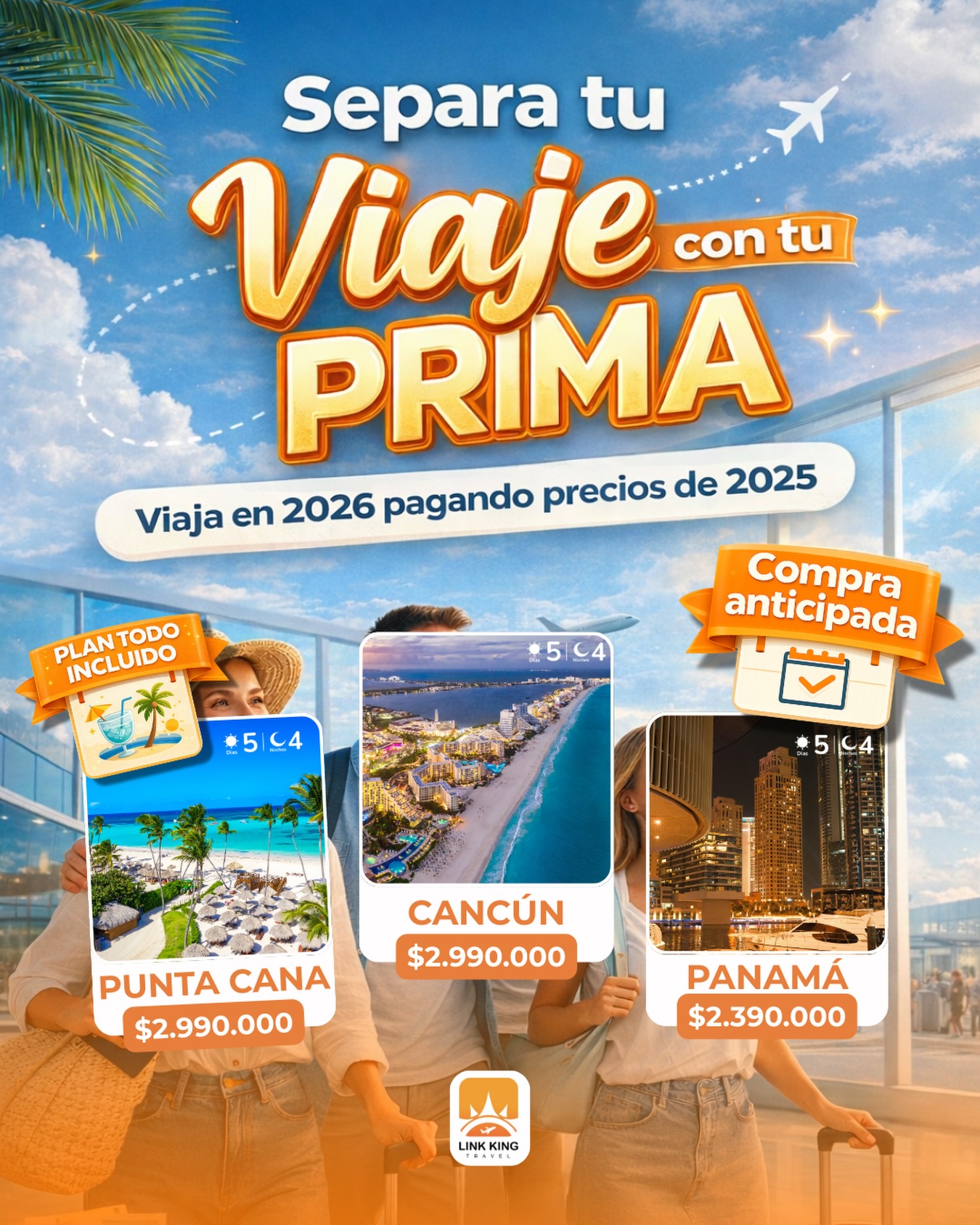 Link King travel Facebook ad: Separa tu viaje con tu prima y viaja…