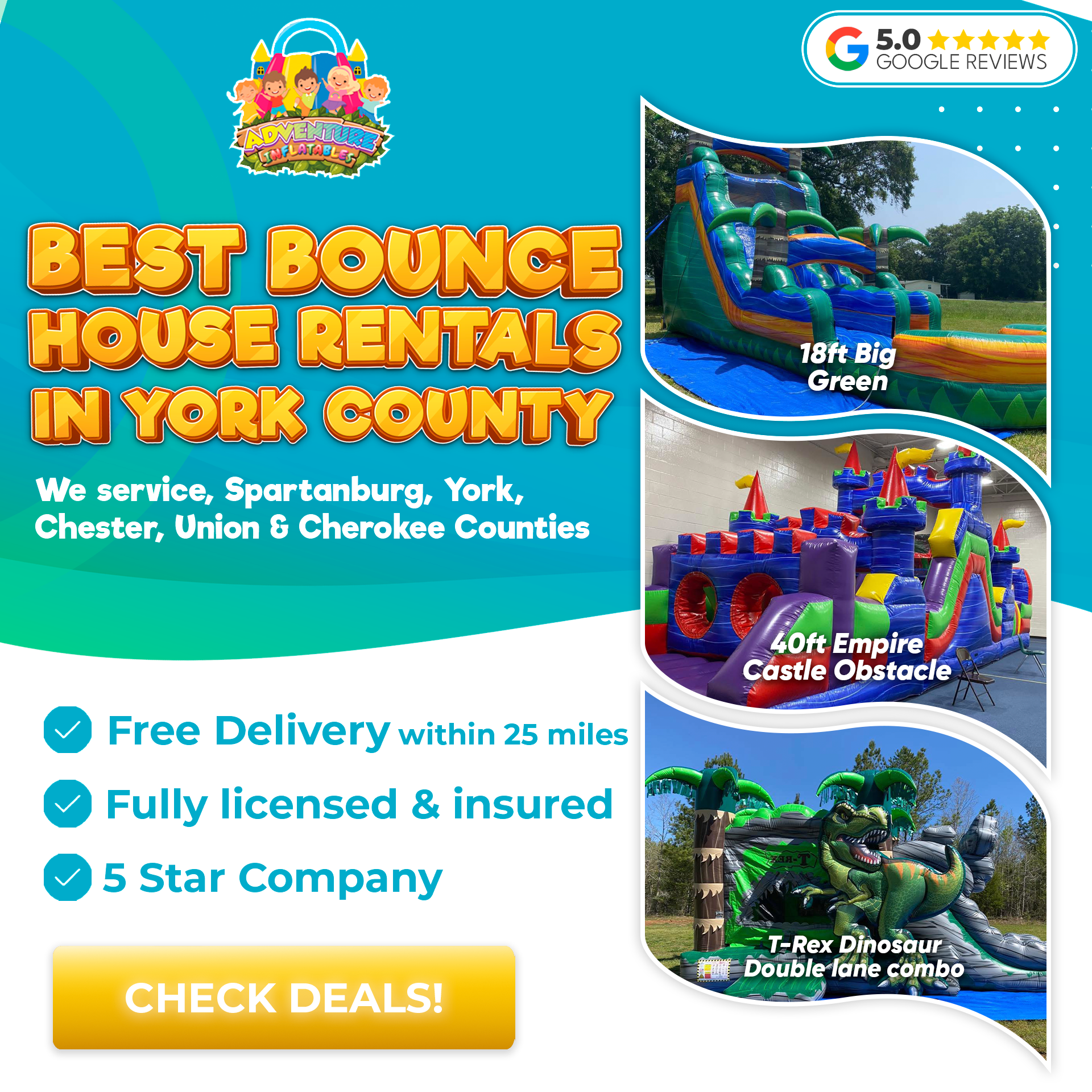 Adventure Inflatables Facebook ad: Let’s elevate your next party!