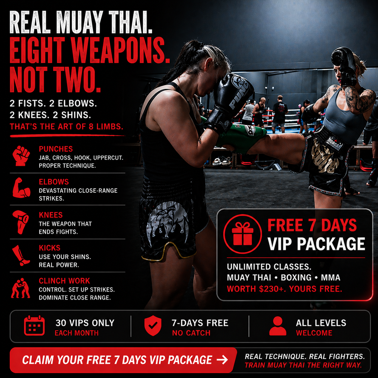 Roar MMA Facebook ad: Claim Your FREE 7 Day Muay Thai Trial